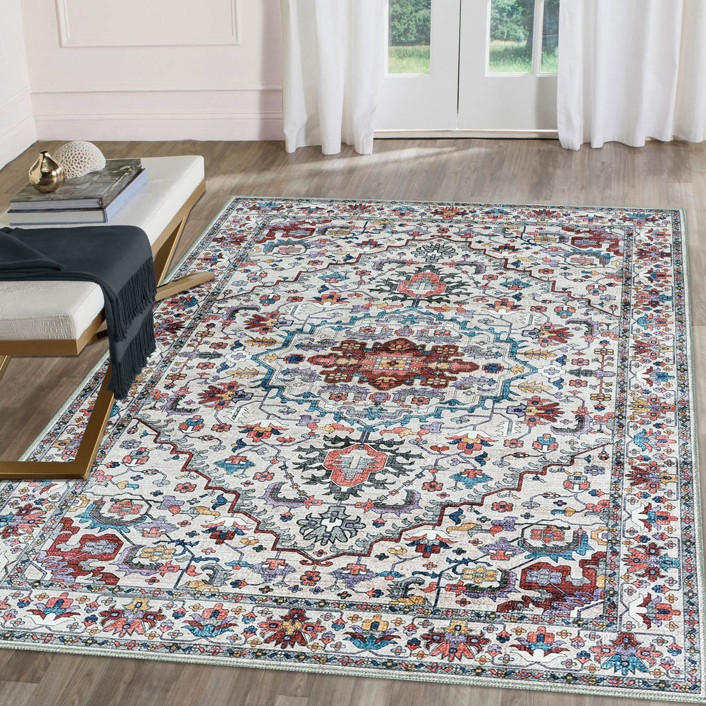 Medium Rug Multicoloured Chenille Woven Effect Traditional (L)170cm x (W)120cm - Image 2