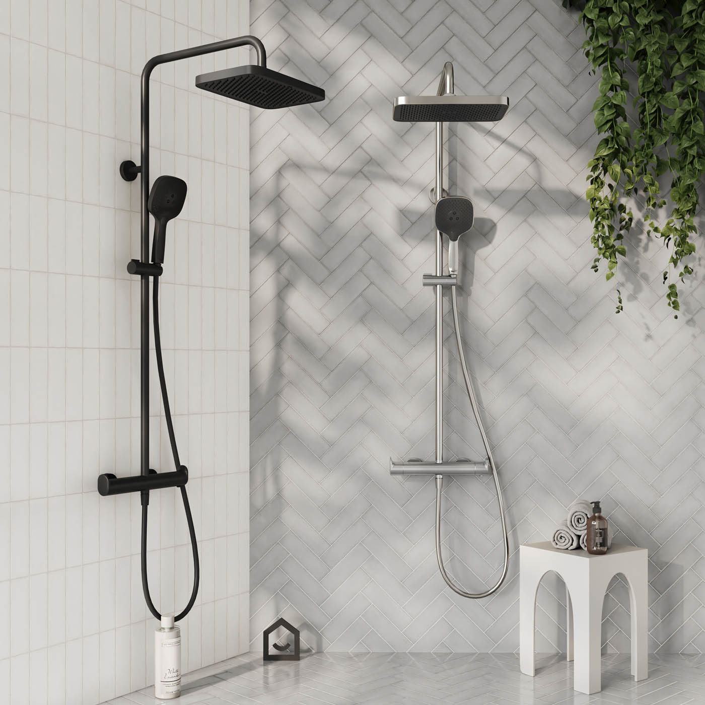 GoodHome Matt Black Thermostatic Mixer Multi head shower with 2 heads & 1.5m hose length - Image 2