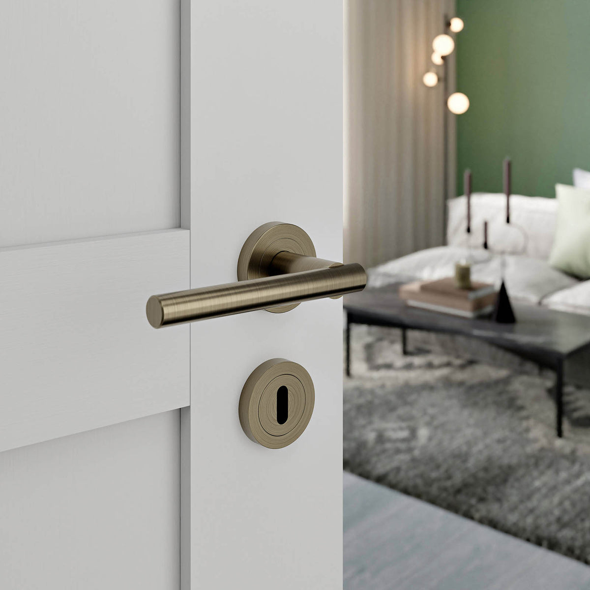 Asker Brushed Antique brass effect Straight Lever on rose Door handle (L)124.5mm, Pack of 3 - Image 2