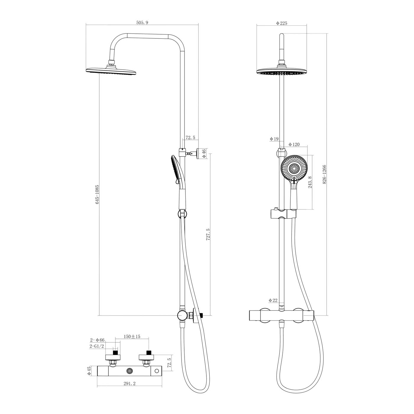 Thermostatic Mixer Shower Chrome Dual Round Head Bar Set Bathroom Modern - Image 2