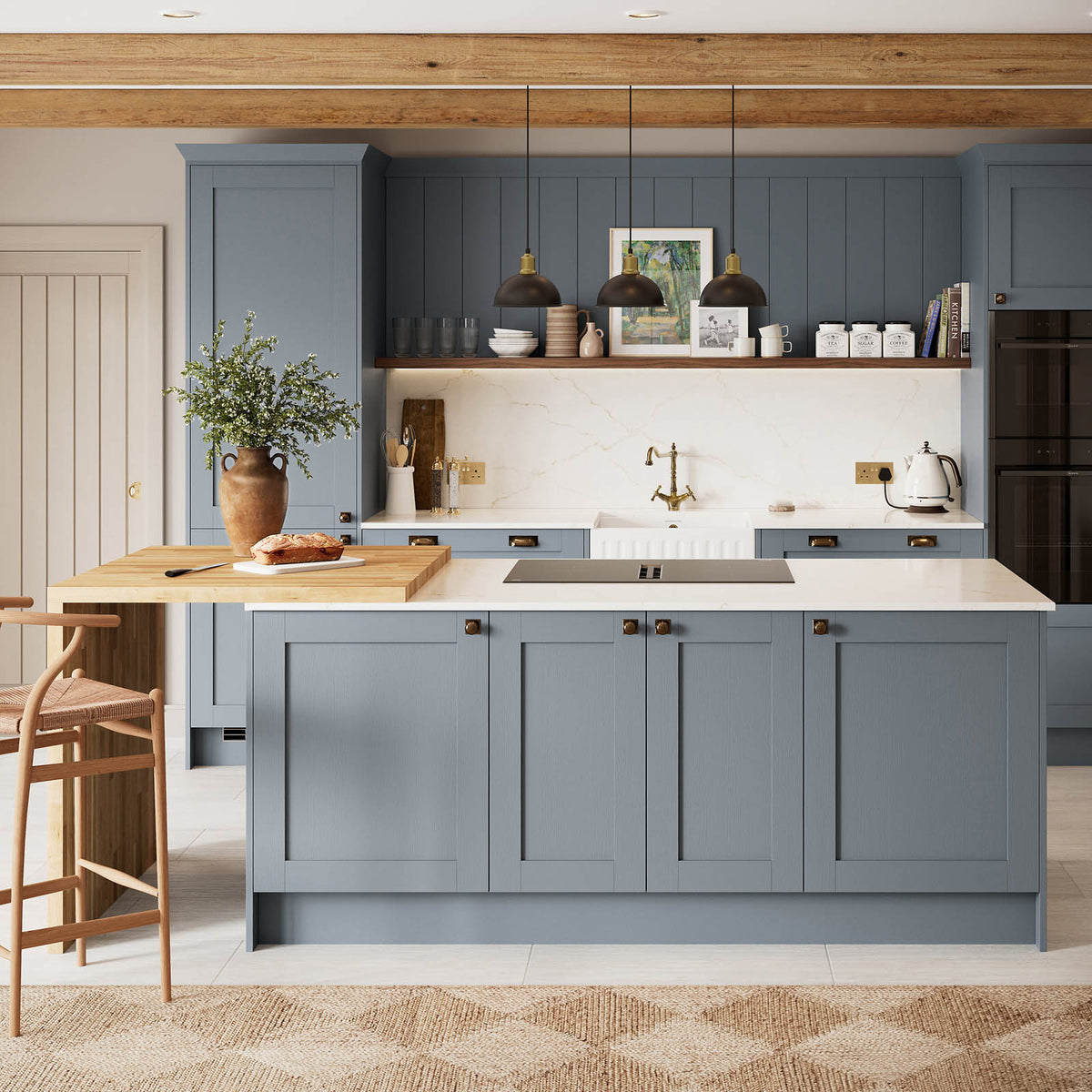 Kitchen Wall Cabinet Door Alpinia Matt Dusk Blue Wood Effect Shaker W25xH89.5cm - Image 2