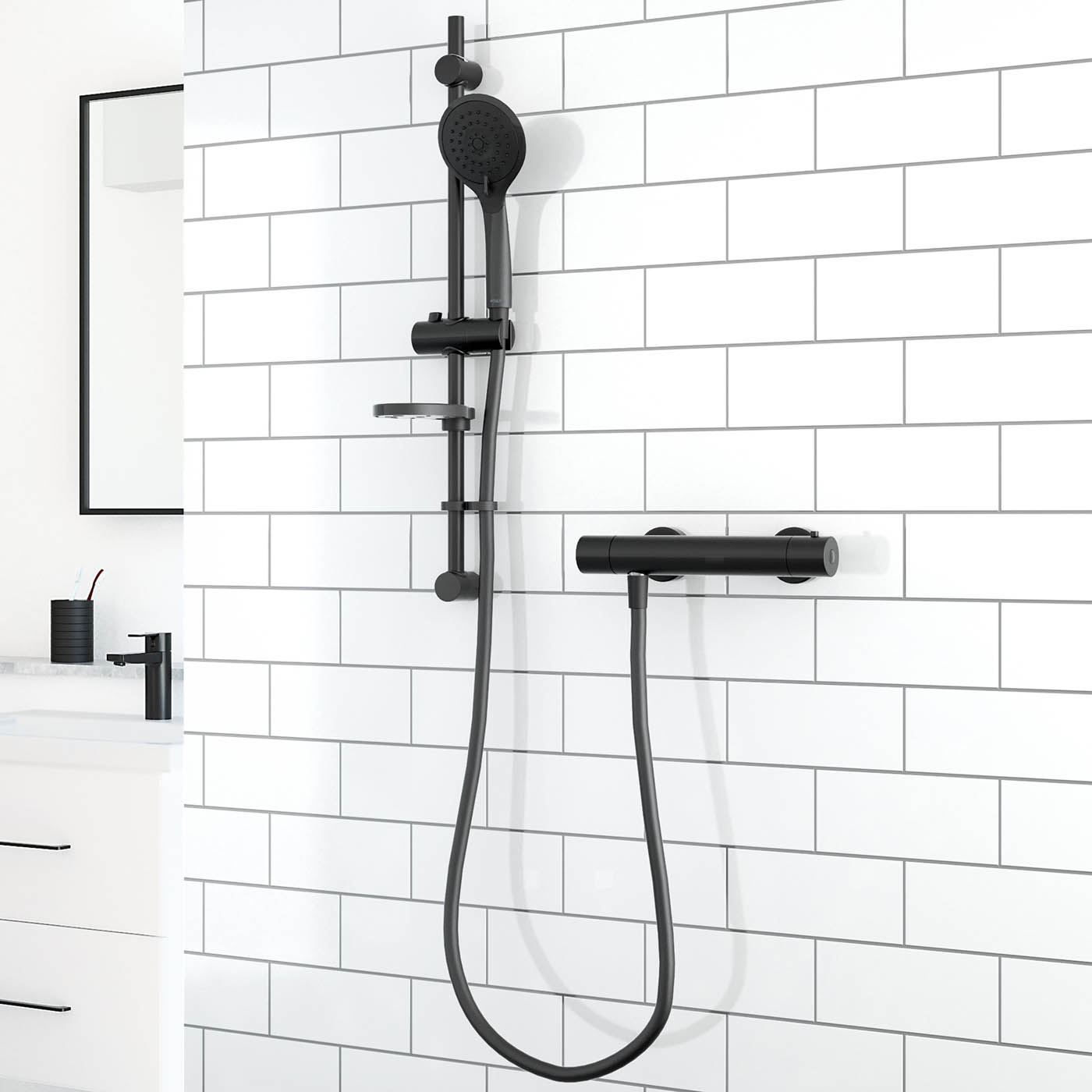 Black Shower Mixer System Sierra Matt Rear Fed Thermostatic 1.5m Hose - Image 2