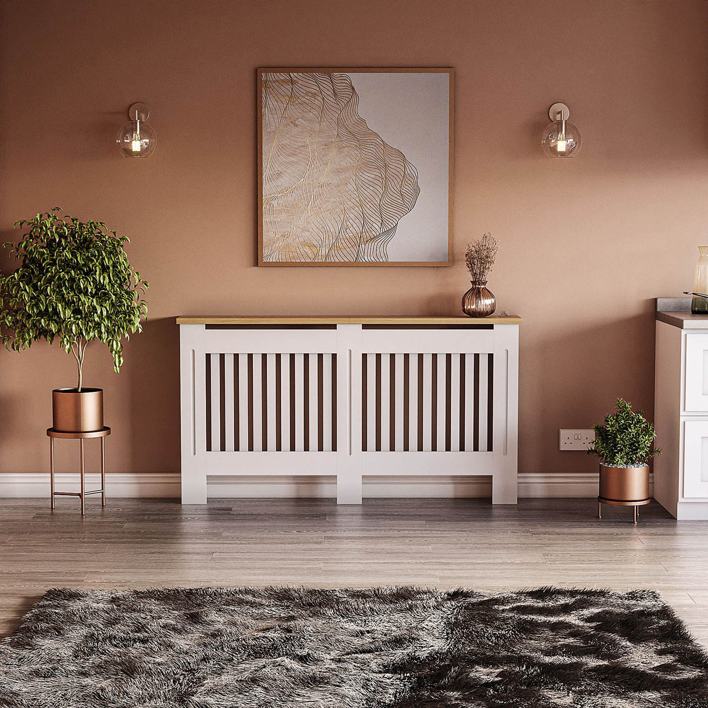 Radiator Cover Medium White Oak Veneer Vertical Slat (H)830mm (W)1520mm (D)190mm - Image 2