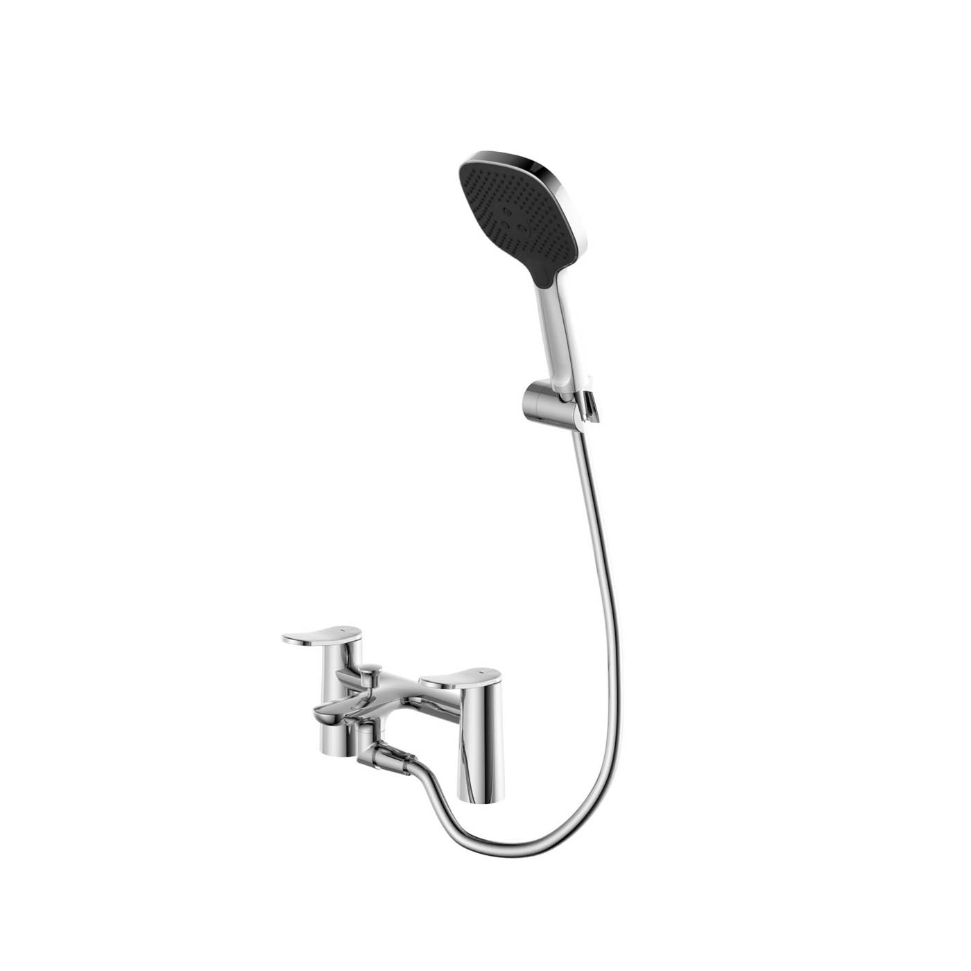 Bath Mixer Tap Shower Kit 3 Spray Pattern Gloss Chrome Effect Deck Mounted - Image 1