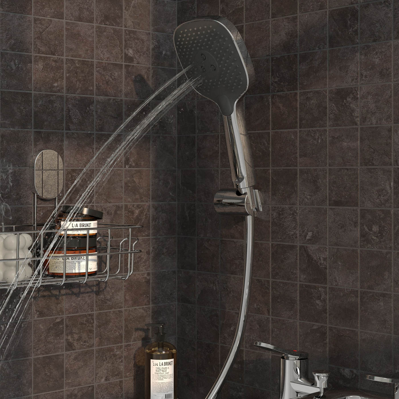 Bath Mixer Tap Shower Kit 3 Spray Pattern Gloss Chrome Effect Deck Mounted - Image 8