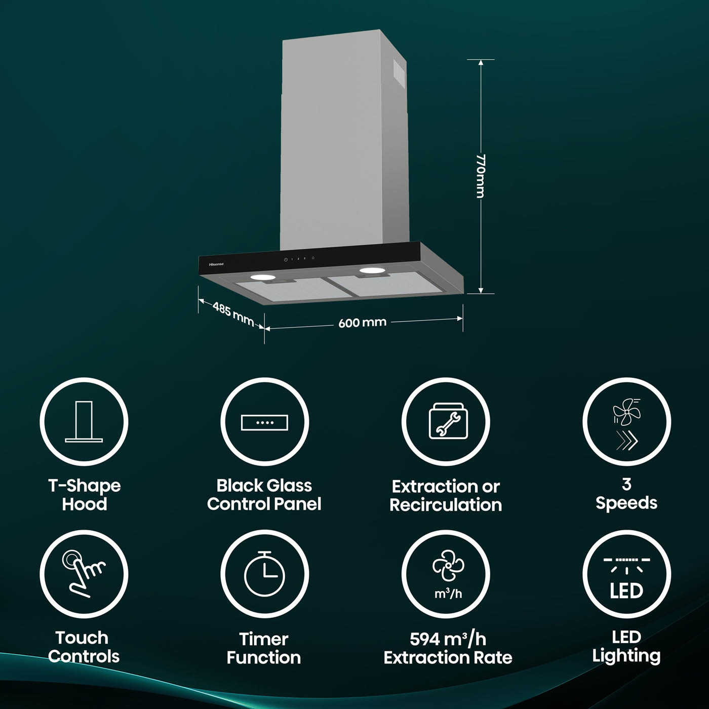 Hisense CH6T14BXBUK Steel Chimney Cooker hood (W)60cm - Stainless steel effect - Image 5