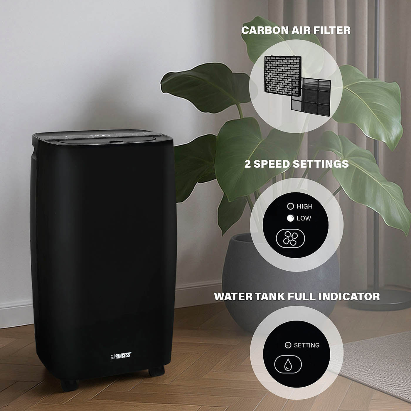 Princess Smart Dehumidifier Matt Black Removes Damp Mould Laundry Drying 12L/Day - Image 7