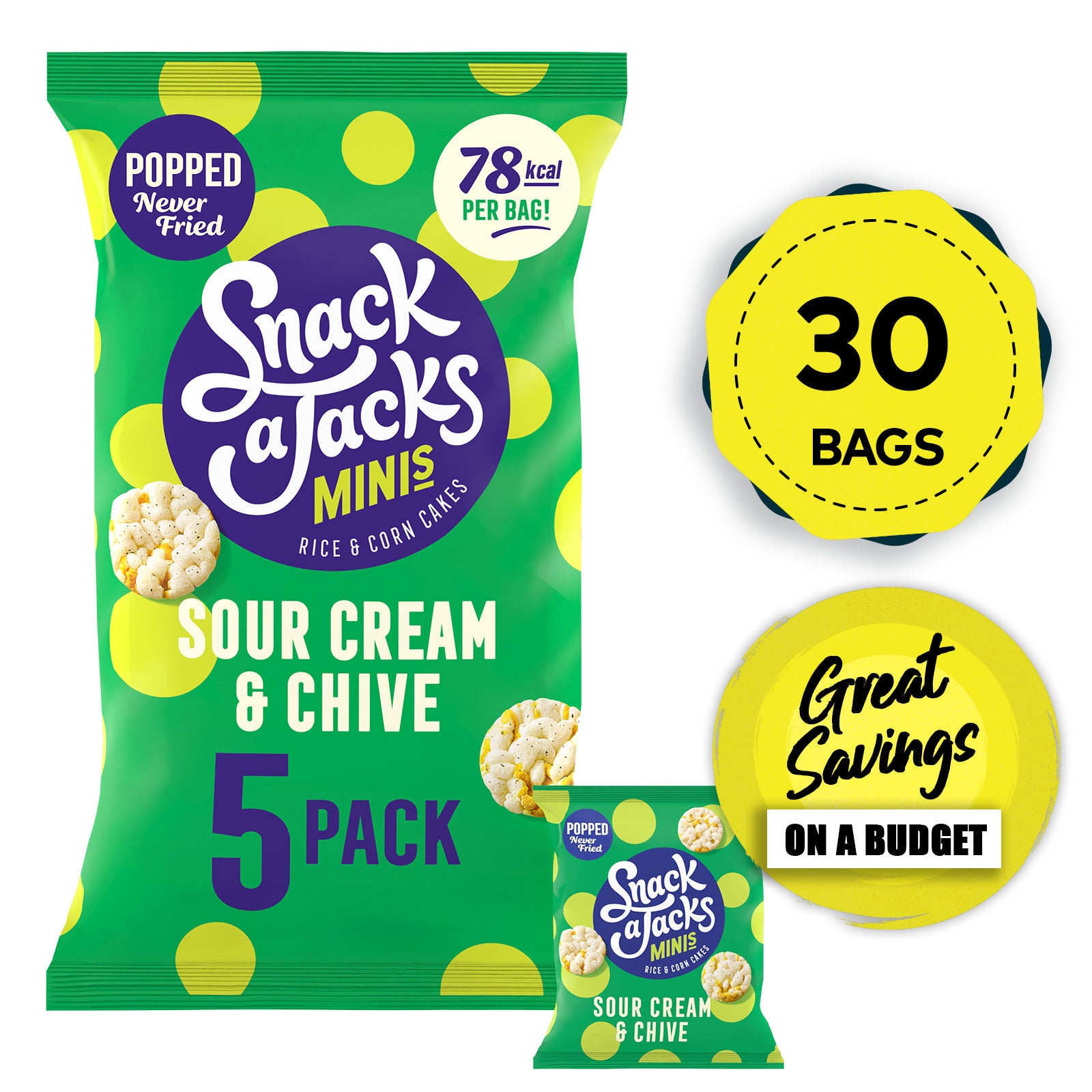 Snack a Jacks Rice Cakes Sour Cream & Chive Sharing Crisps Multipack 30 x 19g - Image 1
