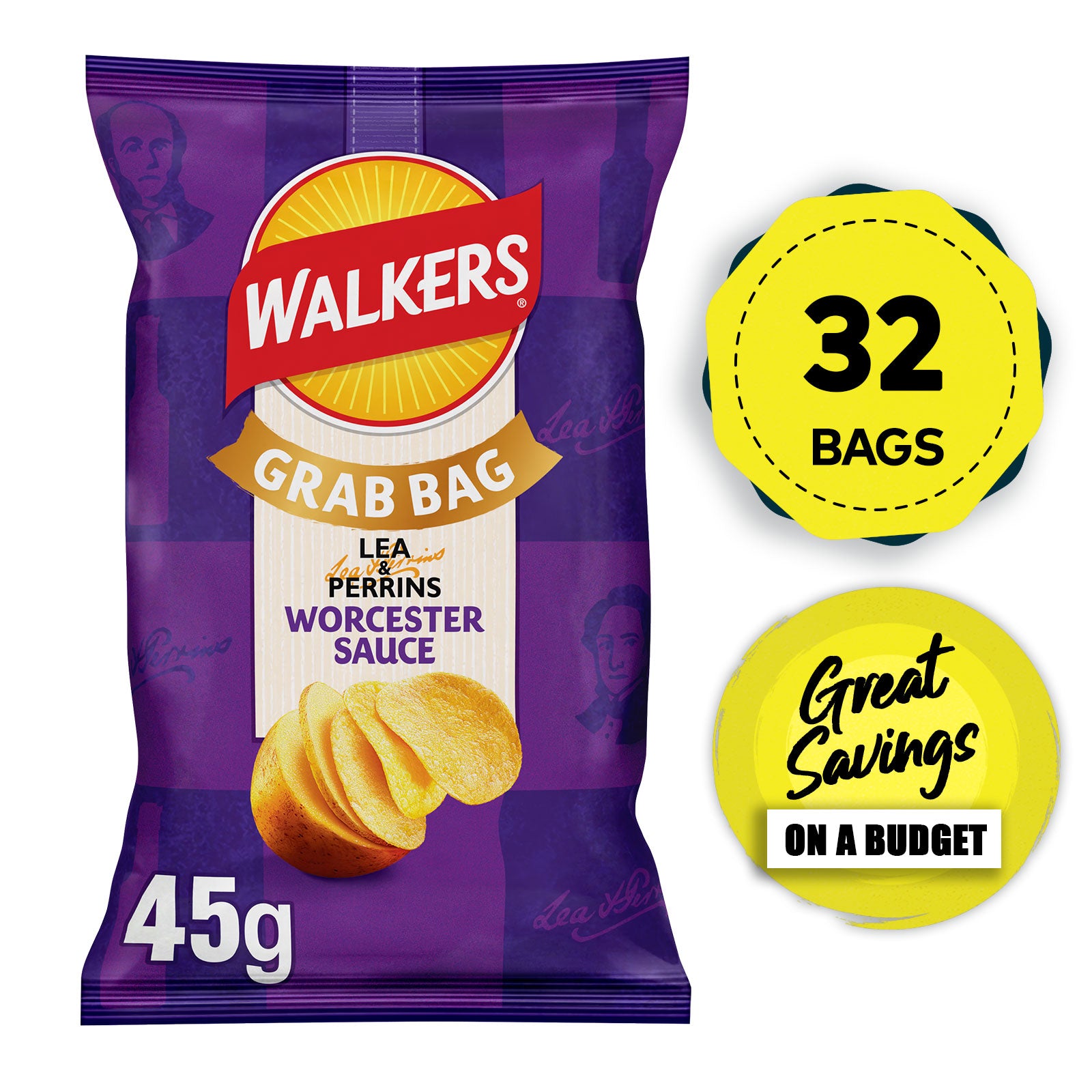 Walkers Lea & Perrins Worcester Sauce Grab Bag Crisps 32 x 45g - Image 1