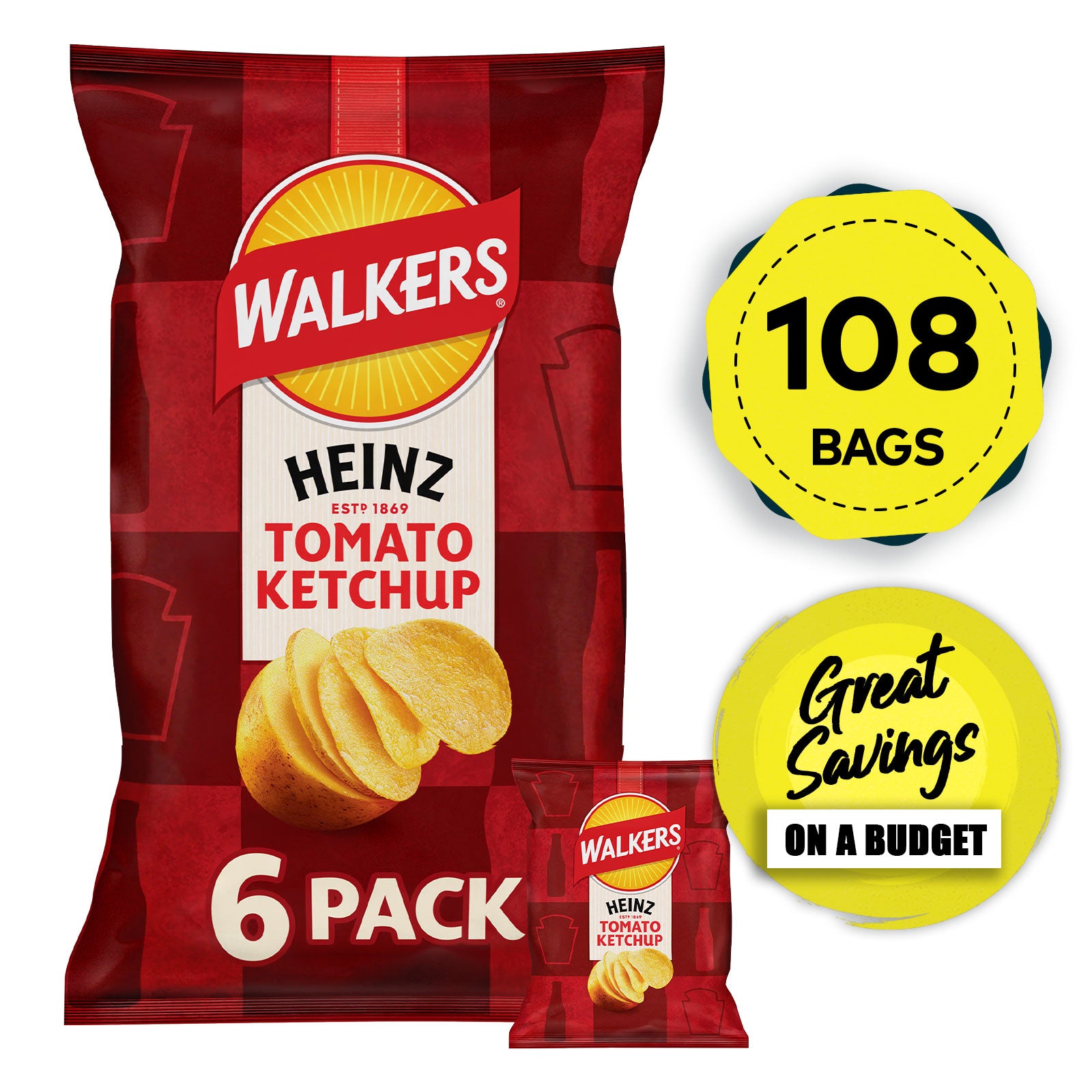 Walkers Crisps Tomato Ketchup Multipack Snacks Bundle 108 x 25g - Image 1