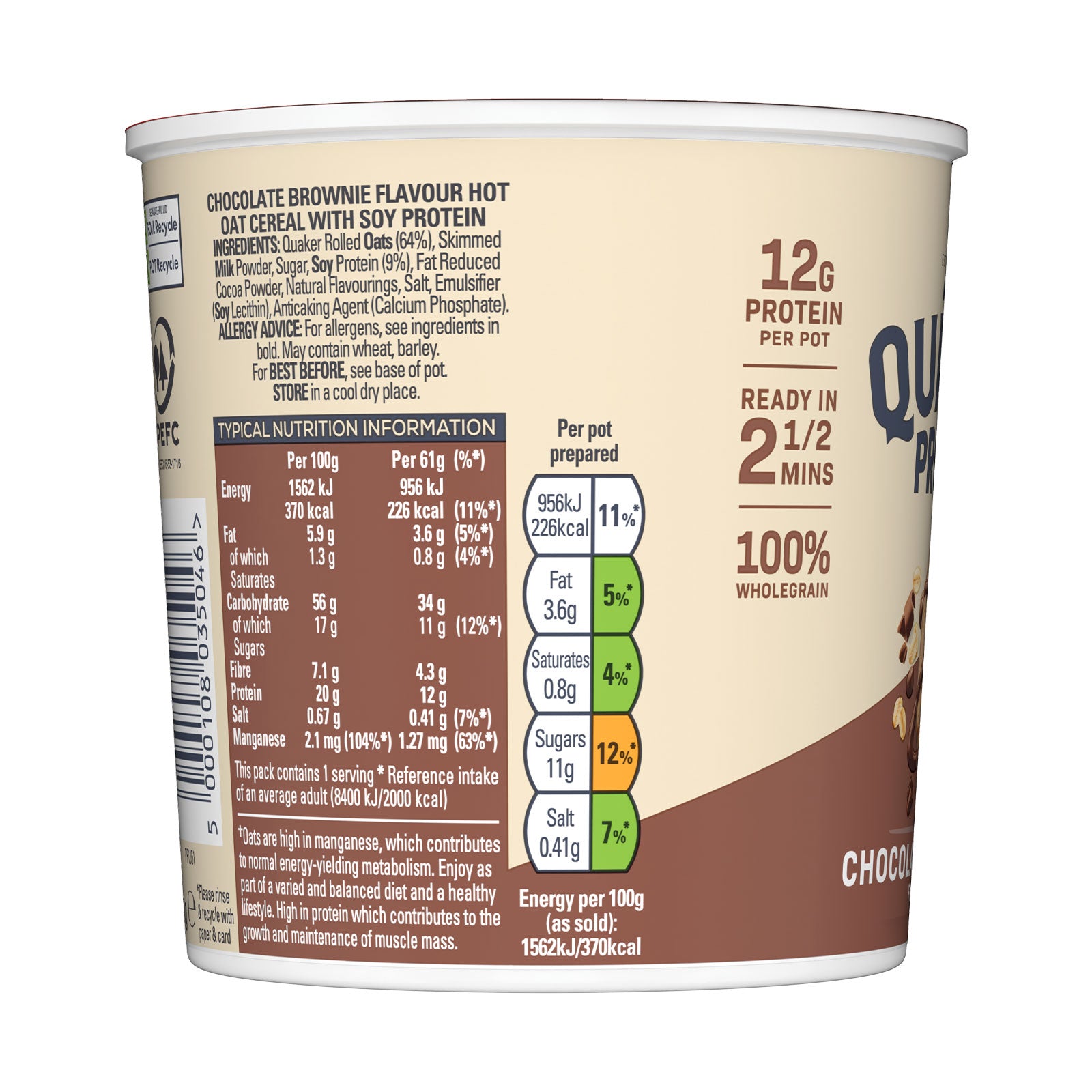 Quaker Oats High Protein Chocolate Brownie Porridge Pot 6 x 61g - Image 5