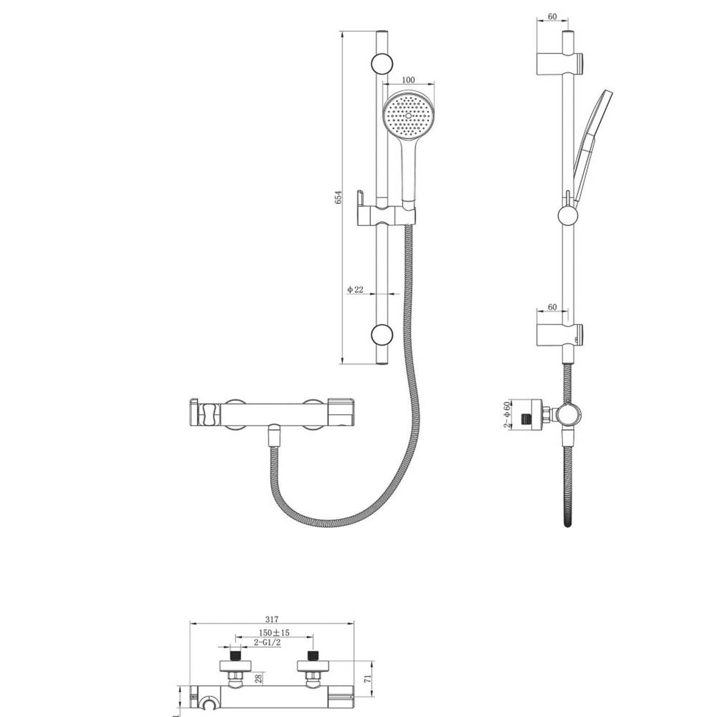 Swirl Thermostatic Shower Kit Exposed Matt Black Single Spray Pattern Bathroom - Image 2