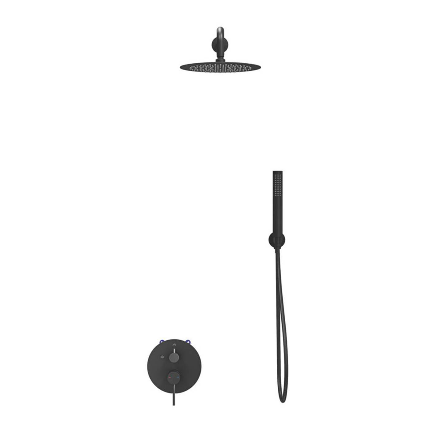 Swirl Mixer Shower Twin Head Matt Black Round Single Spray Pattern Concealed - Image 2