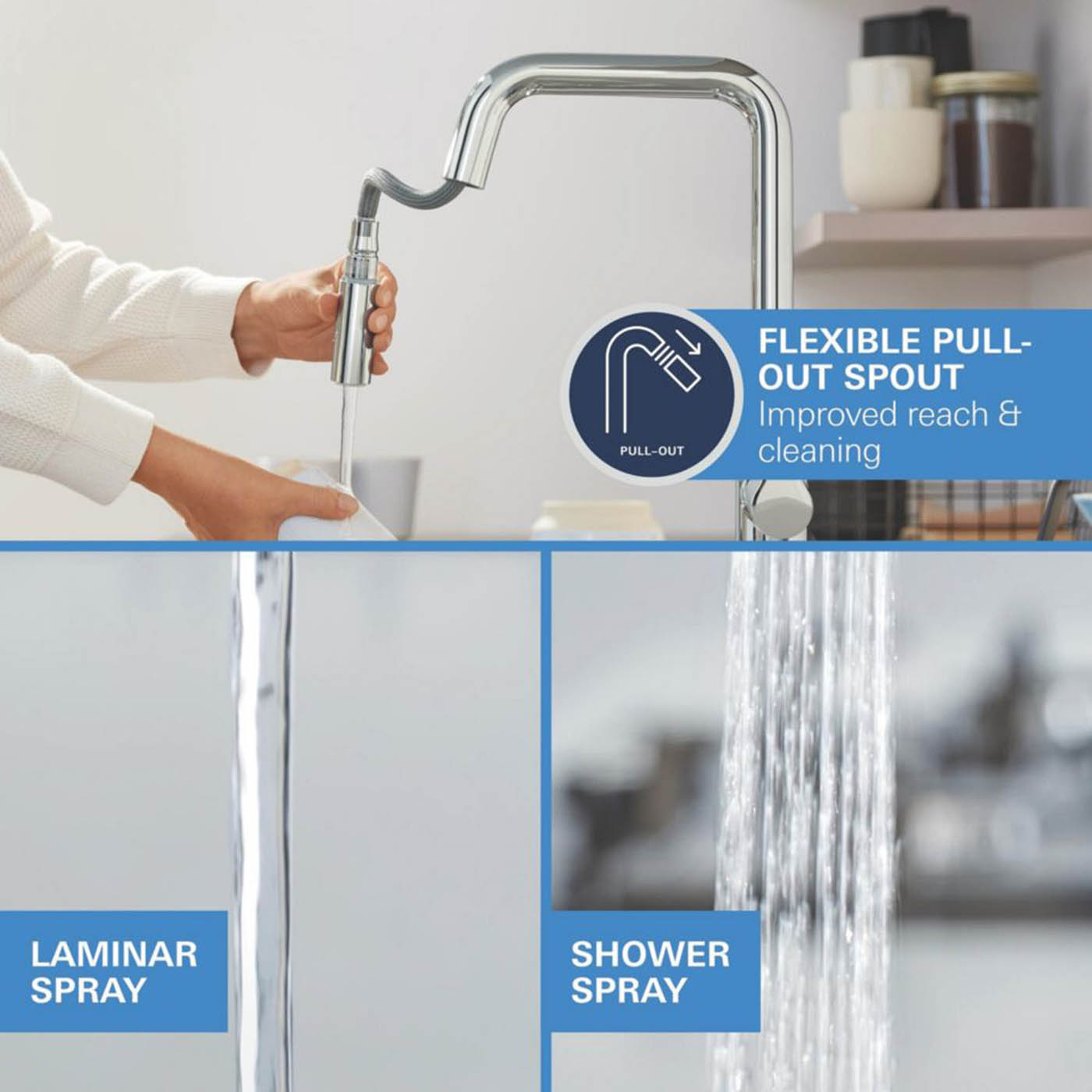Grohe Kitchen Sink Tap Mono Mixer Chrome Single Lever Pull Out Spout Faucet - Image 6