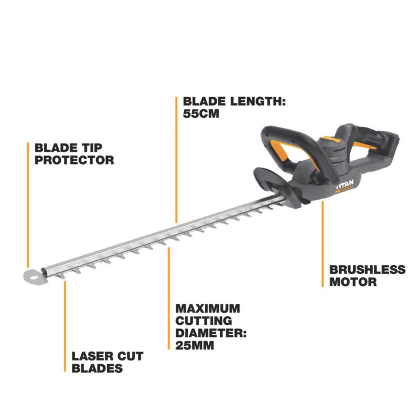 Titan Cordless Hedge Trimmer TTI1208GHT 55cm 18V Li-Ion TXP Brushless Body Only - Image 3
