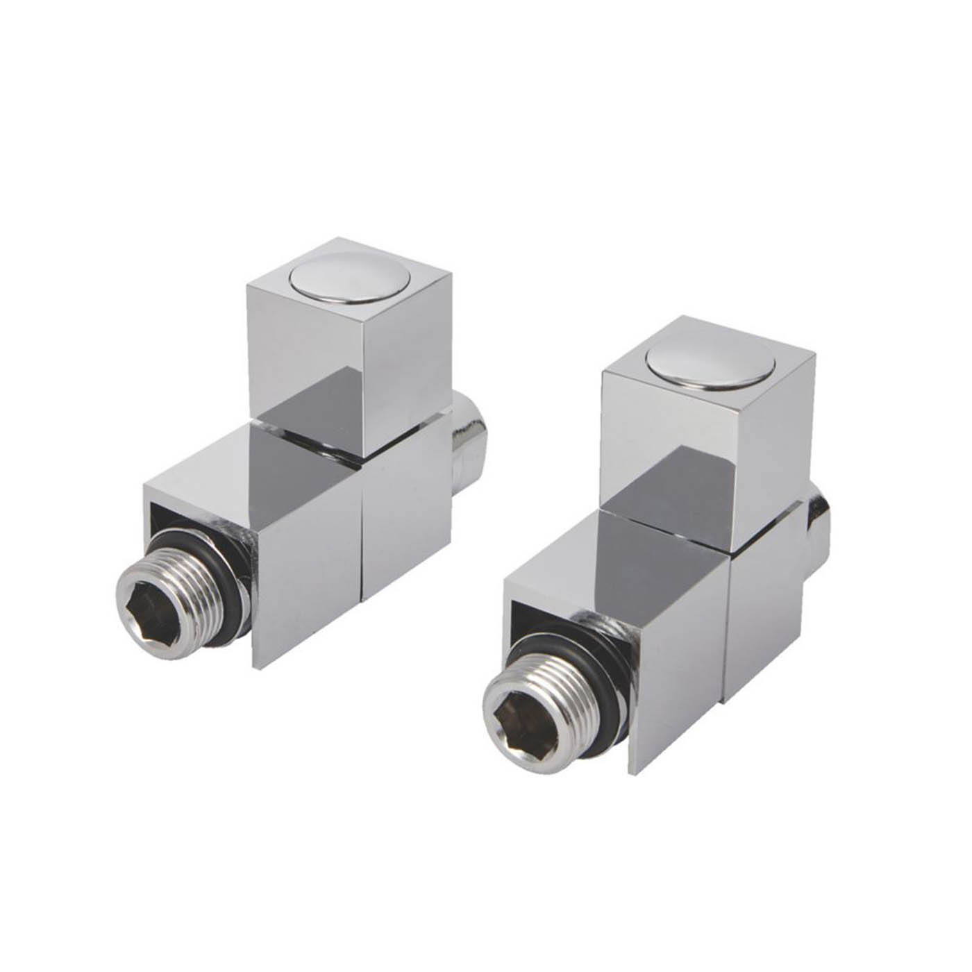 Flomasta Designer Radiator Valve Head Body 15mm x 1/2" Chrome Straight 2 Pack - Image 1