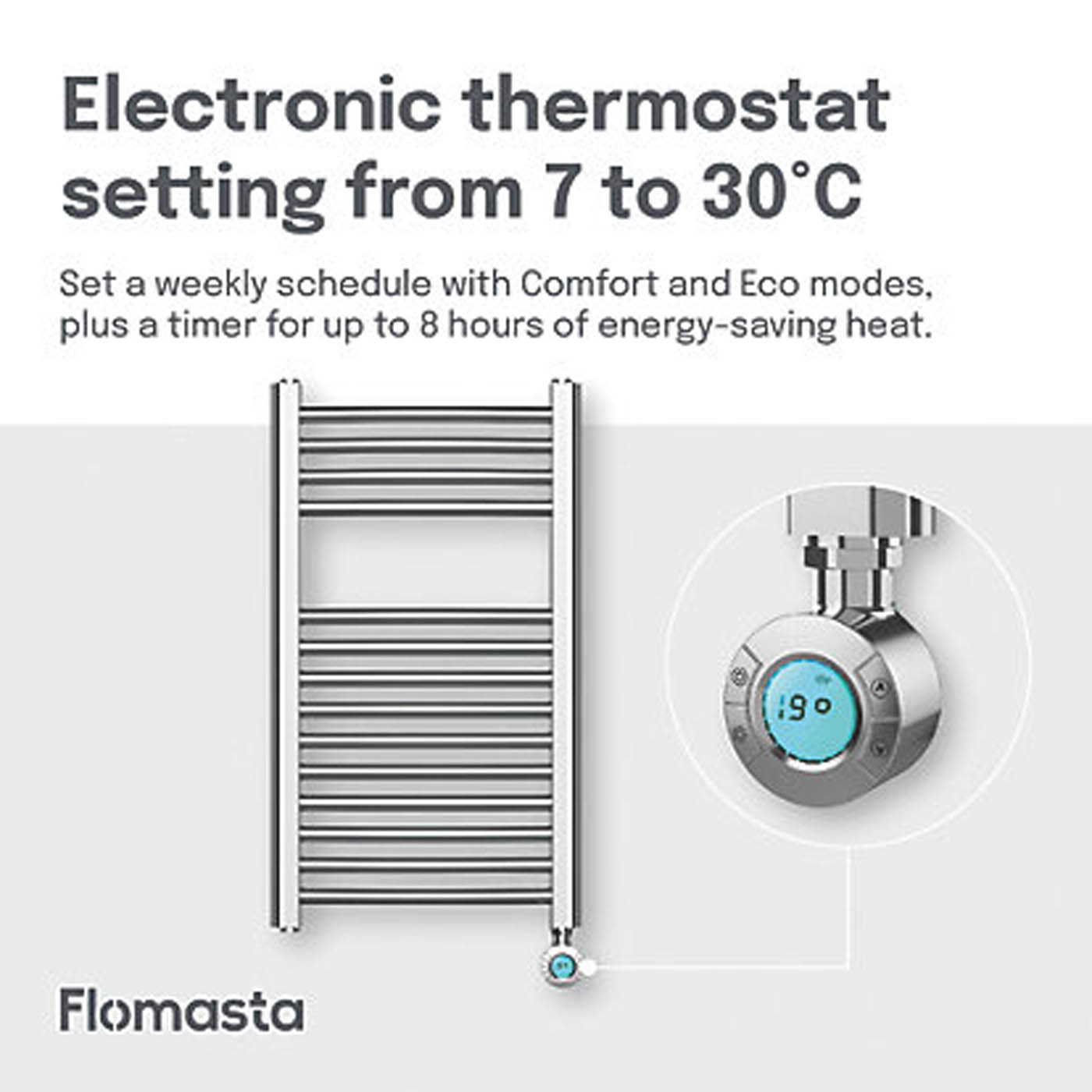 Flomasta Electric Towel Rail Radiator Chrome Curved Bathroom Warmer 70x40cm - Image 5