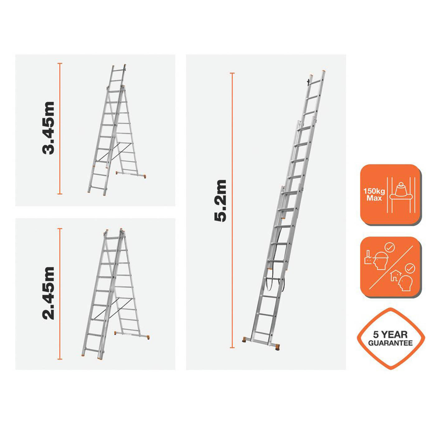 Magnusson Aluminium 5.2m Combination Ladder - Image 2