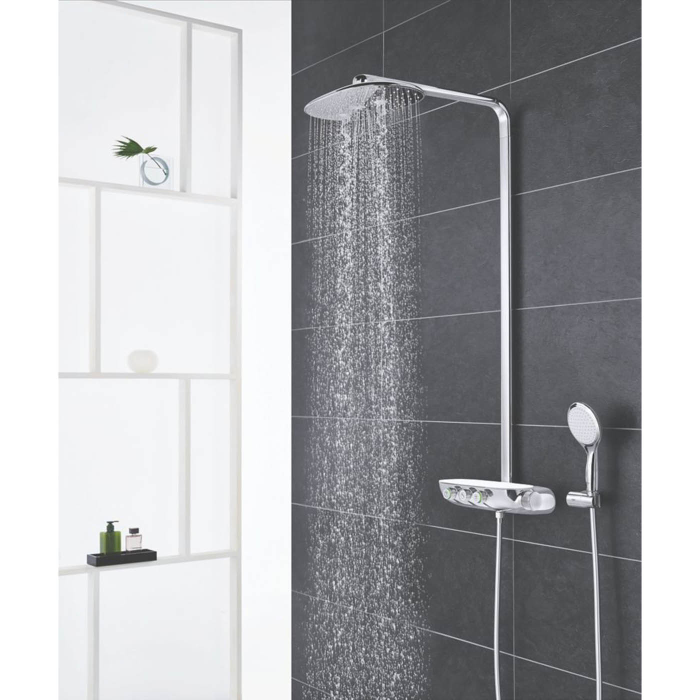 Grohe Thermostatic Shower System Exposed Chrome 2 Spray Pattern Dual Round Head - Image 2