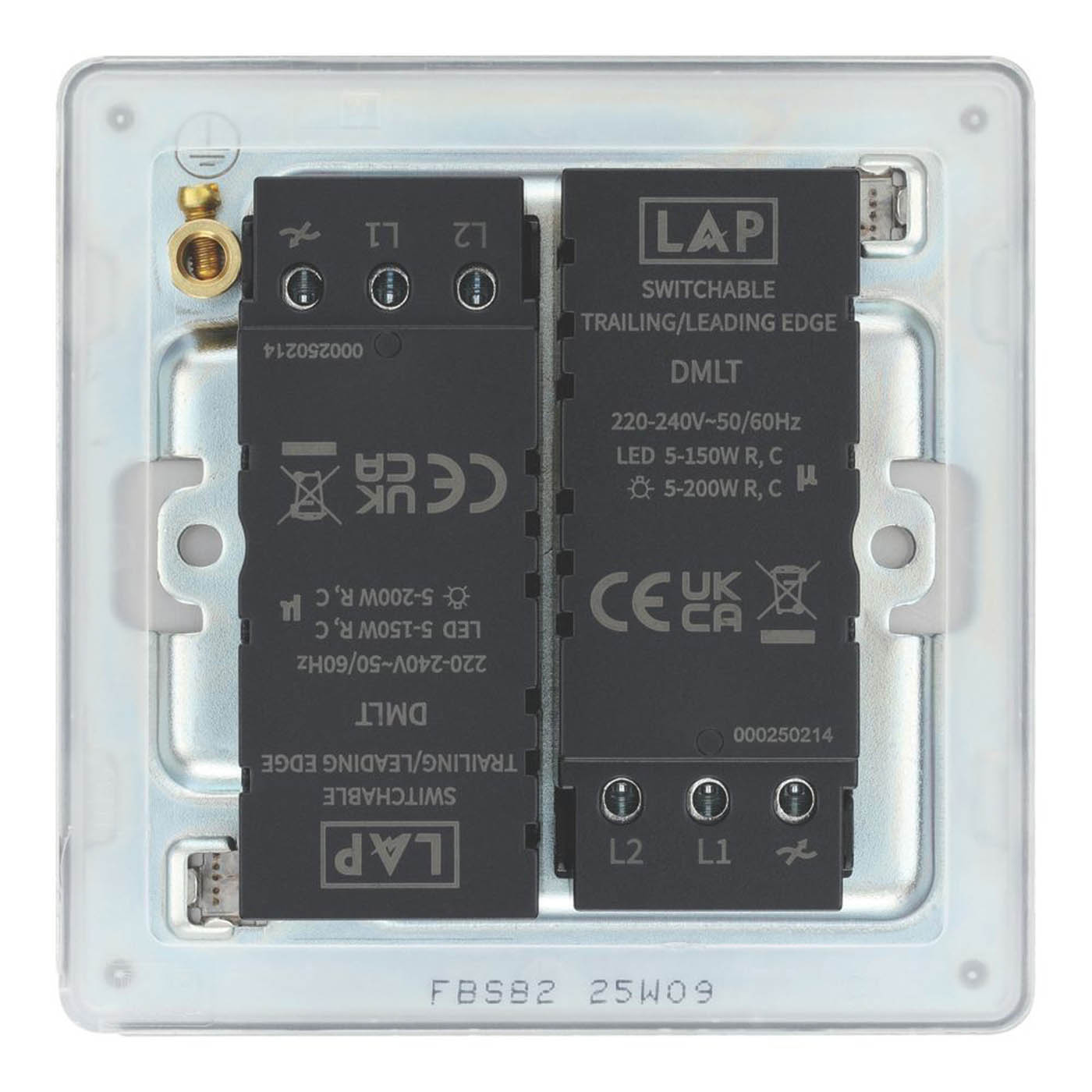 LAP LED Dimmer Light Switch 2-Gang 2-Way Brushed Steel Rotary Screwless - Image 6