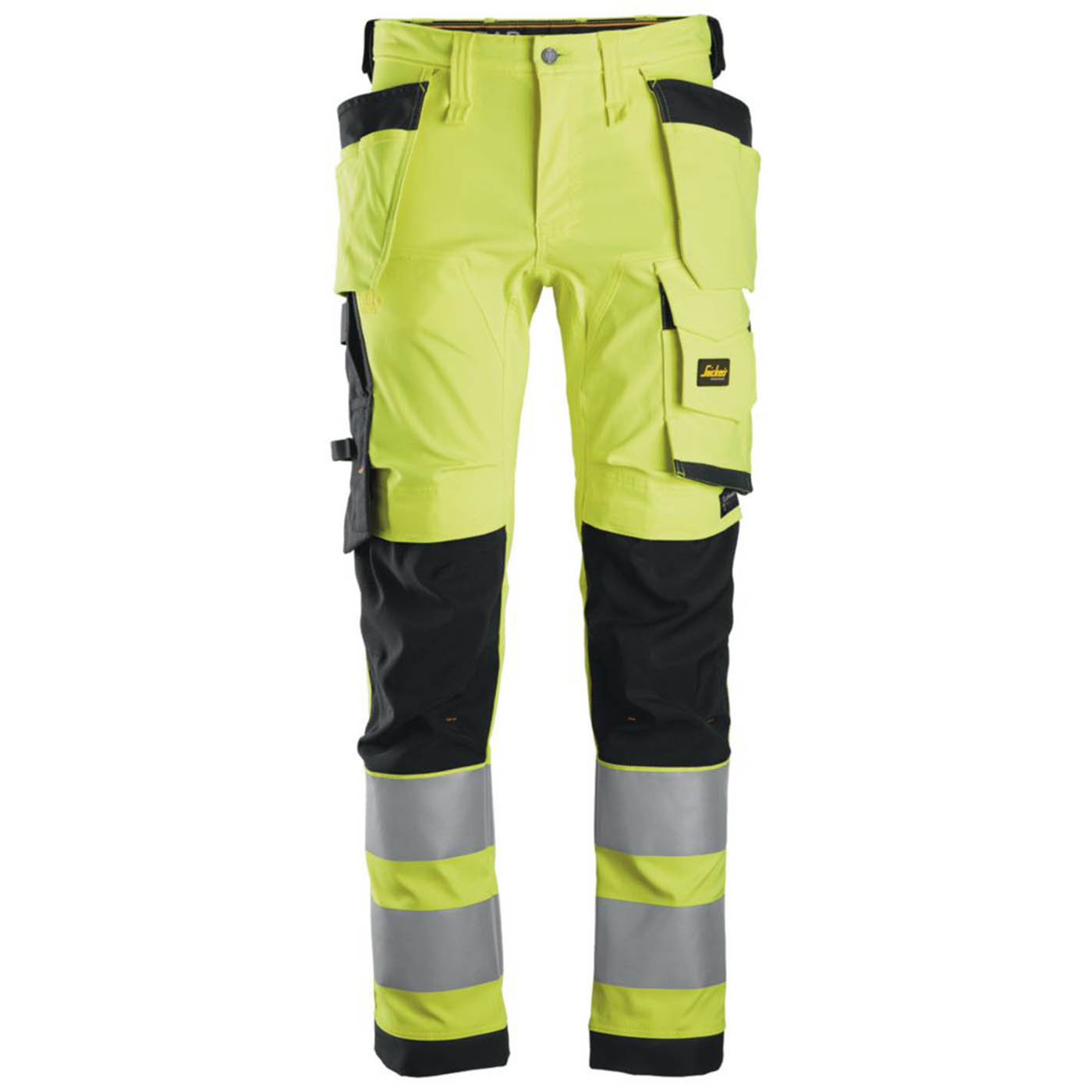 Snickers Hi-Vis Work Trousers Mens Slim Fit Slim Fit Yellow Reflective 33W 32L - Image 1