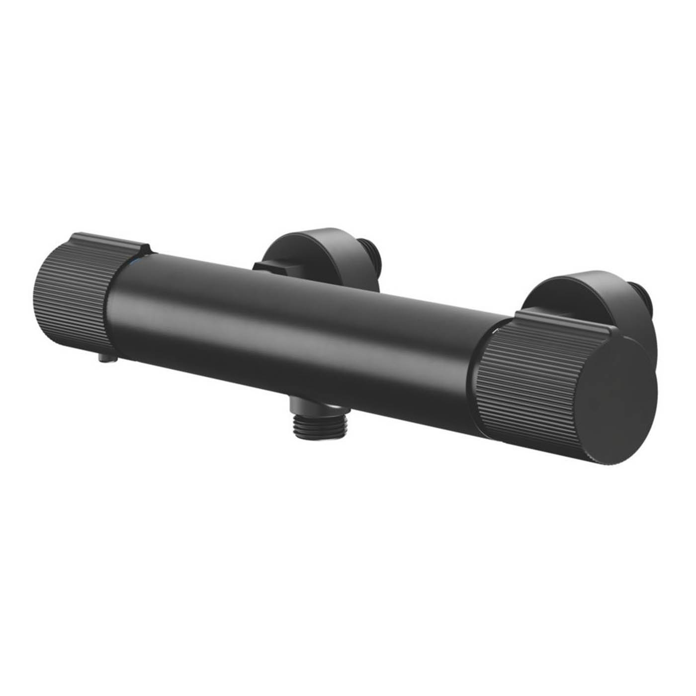 Swirl Thermostatic Shower Mixer Valve Matt Black Exposed Brass Single Outlet - Image 1