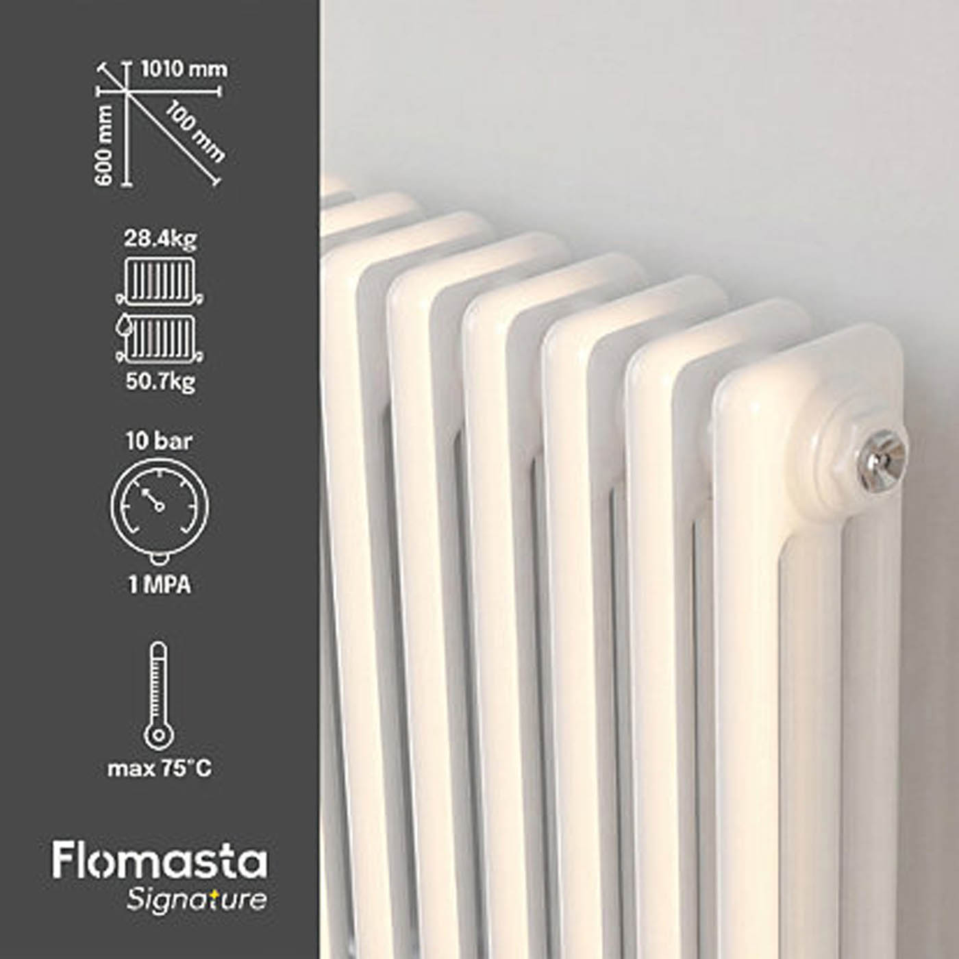 Flomasta 3 Column Radiator White Horizontal Steel Central Heating 60x101cm - Image 4