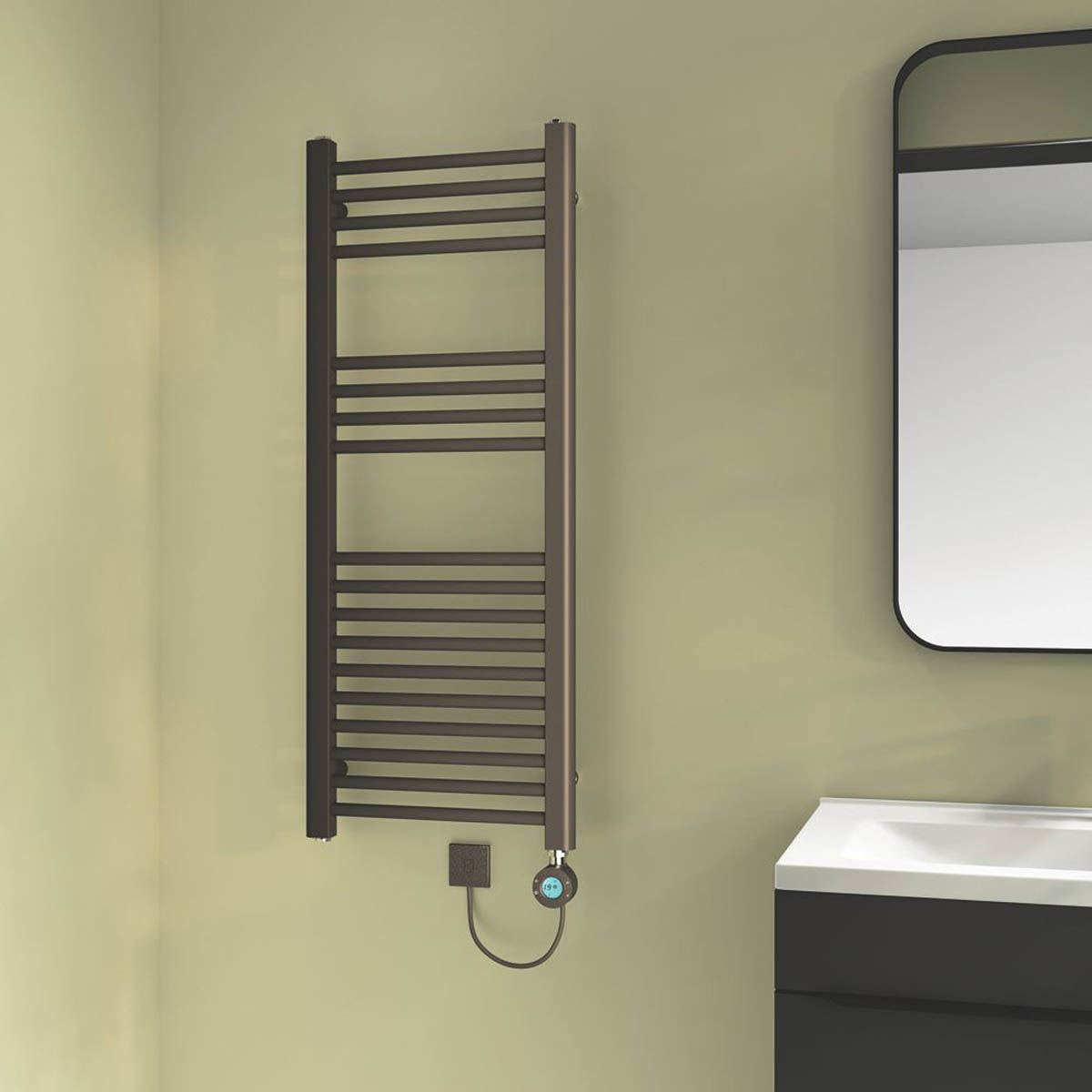 Flomasta Electric Towel Rail Radiator Black Flat Bathroom Warmer 100x40cm - Image 2
