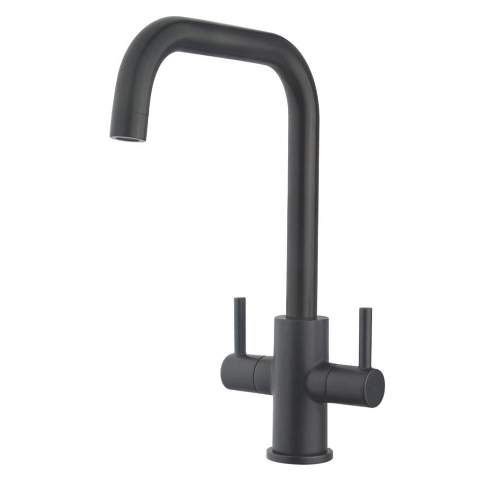 Swirl Kitchen Sink Tap Mono Mixer Black Double Lever Swivel Spout Brass Faucet - Image 1