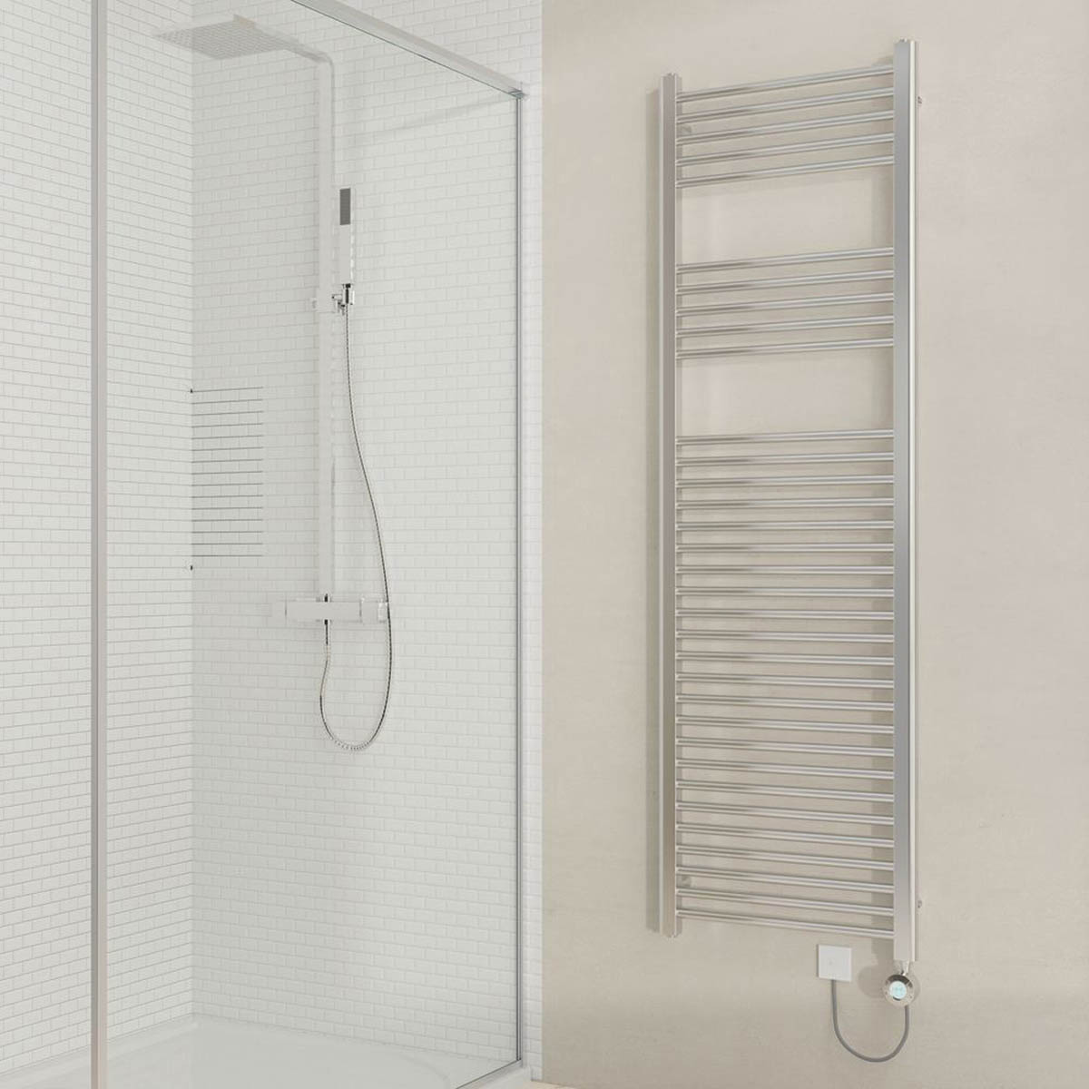 Flomasta Electric Towel Rail Radiator Chrome Flat Bathroom Warmer 160x50cm - Image 2