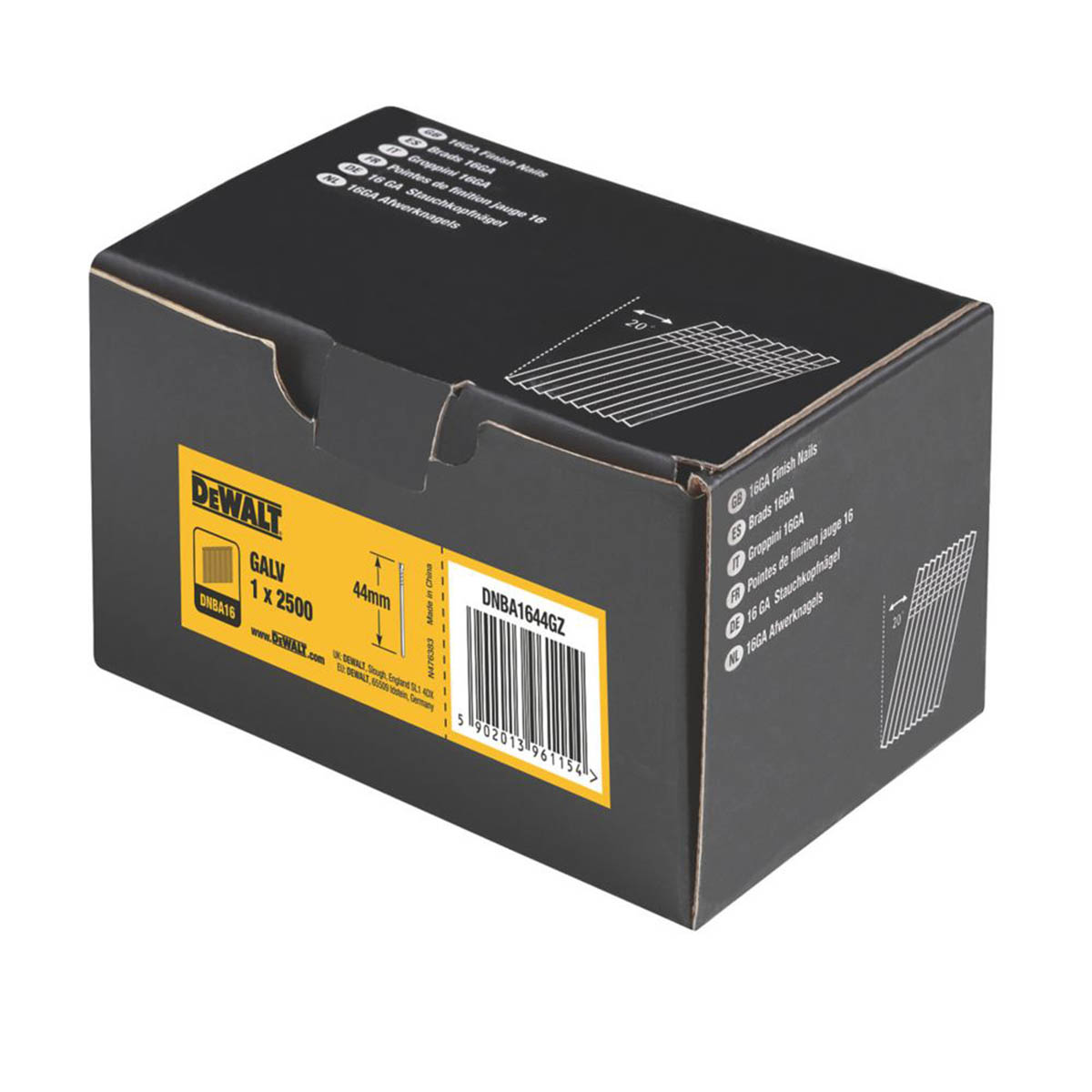 DeWalt Finish Nails Galvanised Angled 16ga x 44mm Smooth Shank Pack Of 2500 - Image 2