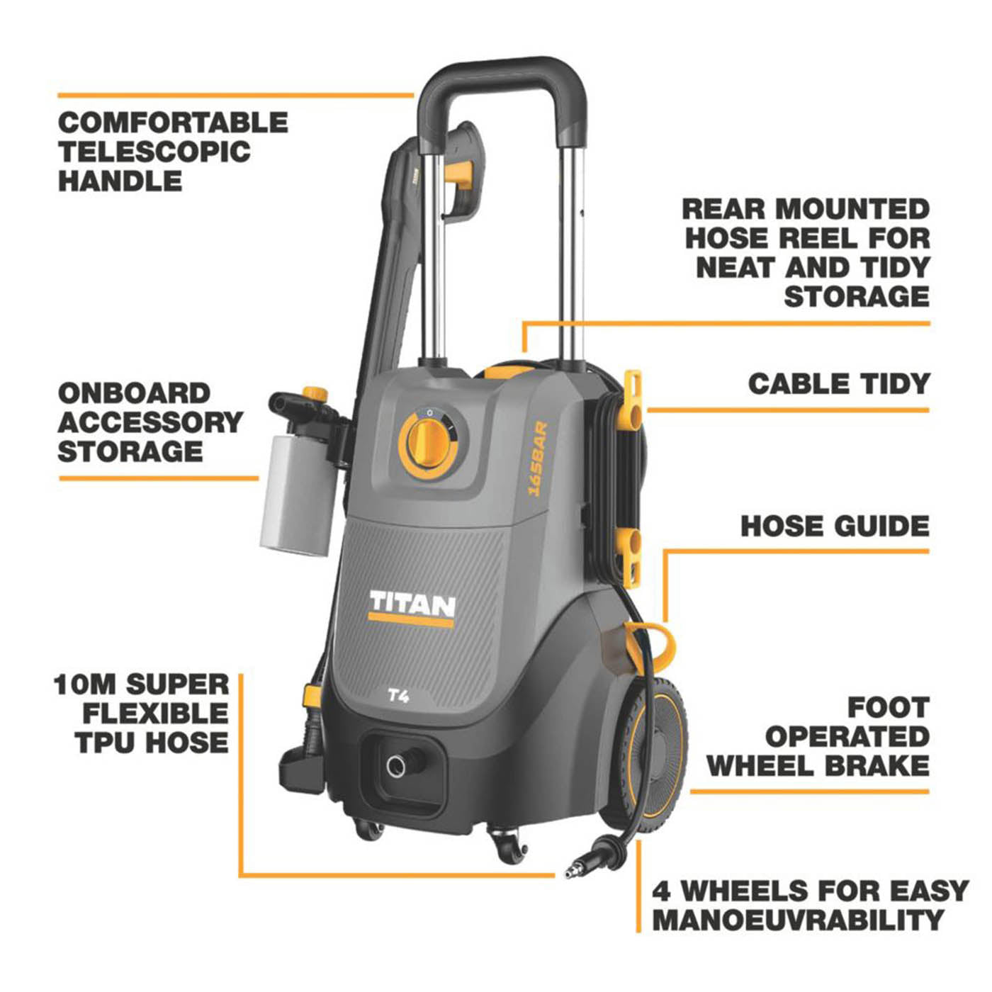 Titan Pressure Washer Electric TTB1292PRW 165bar Jet Wash Patio Car Cleaner 240V - Image 3