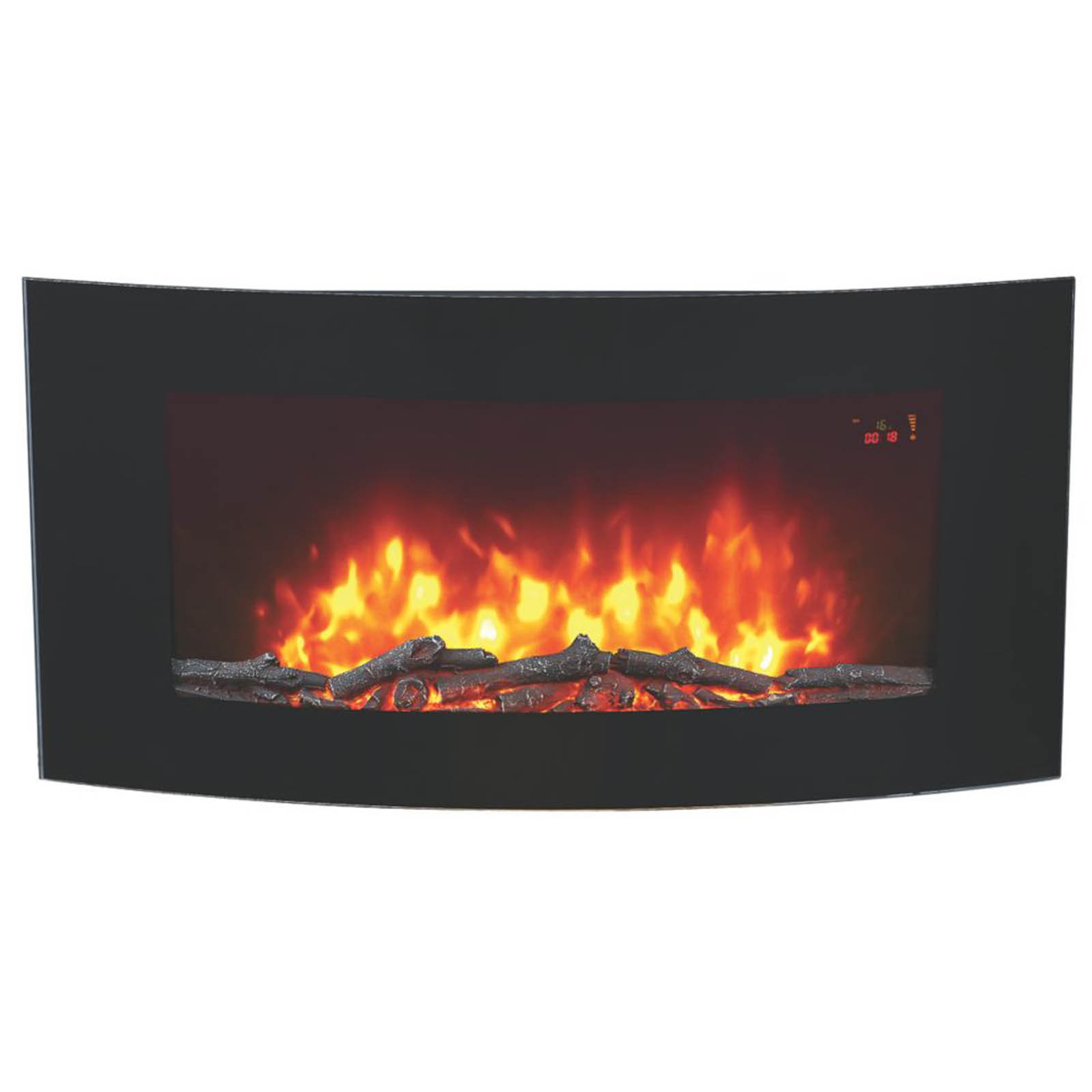 Electric Fire Black Log Effect Wall Mounted Fireplace Heater 2kW Remote Control - Image 1
