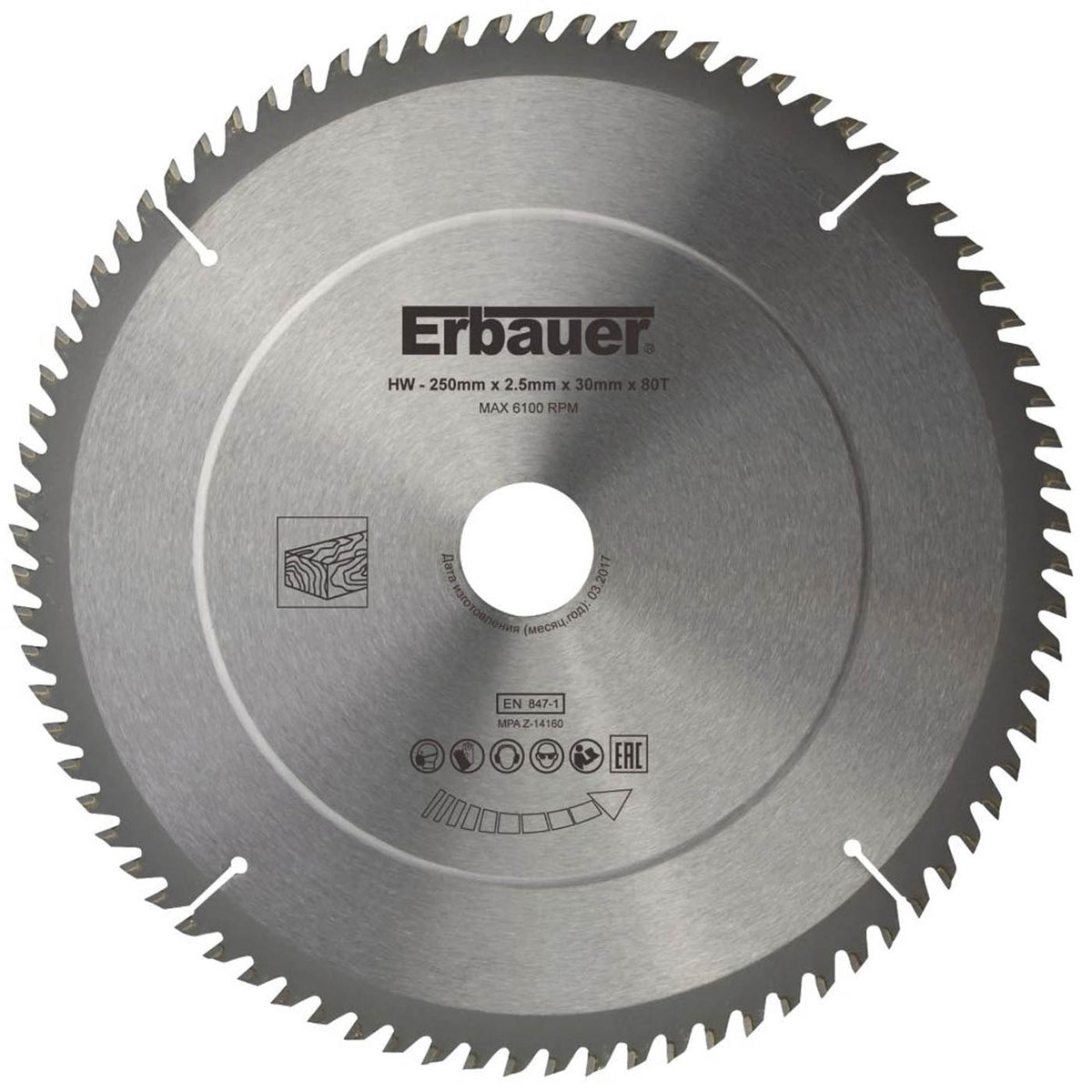 Erbauer Mitre Saw Blade TCT Wood Fine Cut Carbide Teeth 250 x 30mm 80T - Image 2
