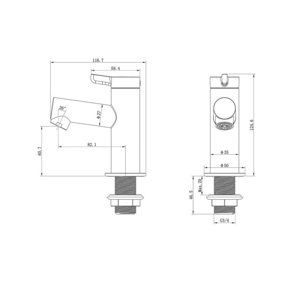 Bath Filler Pillar Tap Chrome Lever 170mm 1/4 Turn Operation Hot Cold Pair - Image 5