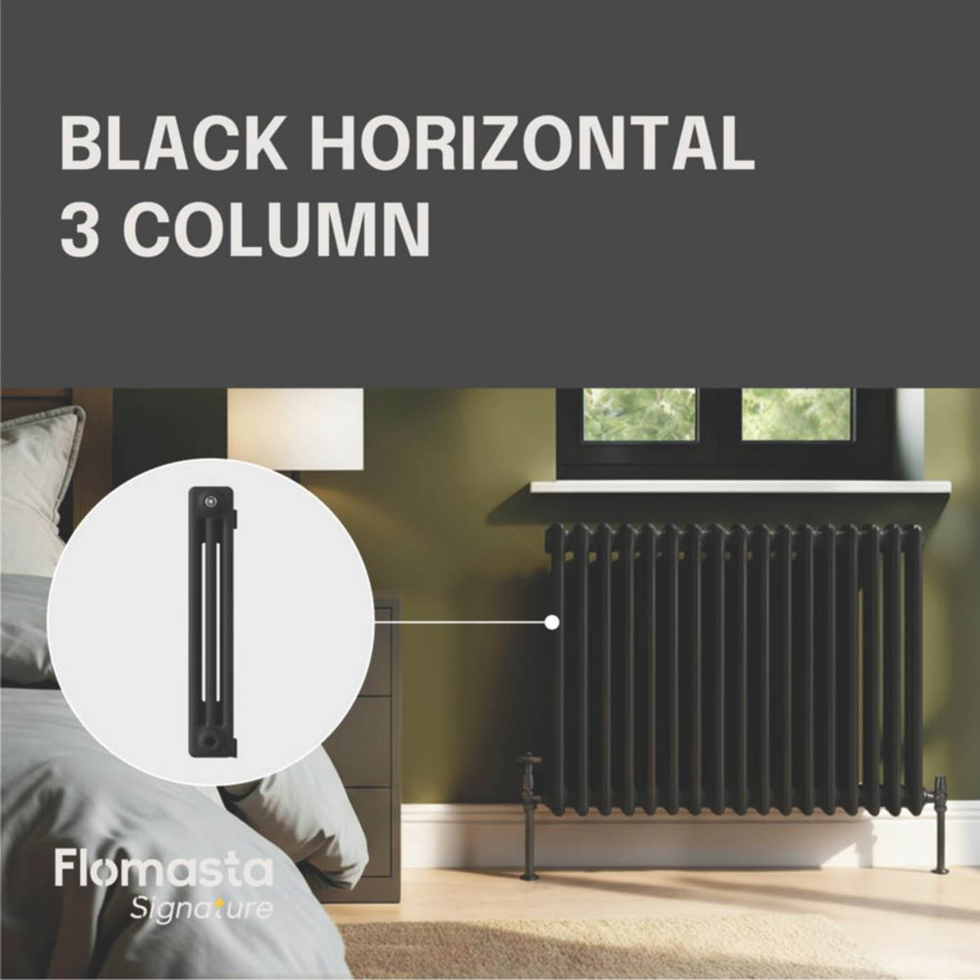 Flomasta 3 Column Radiator Black Horizontal Steel Traditional (H)60x(W)78.5cm - Image 3