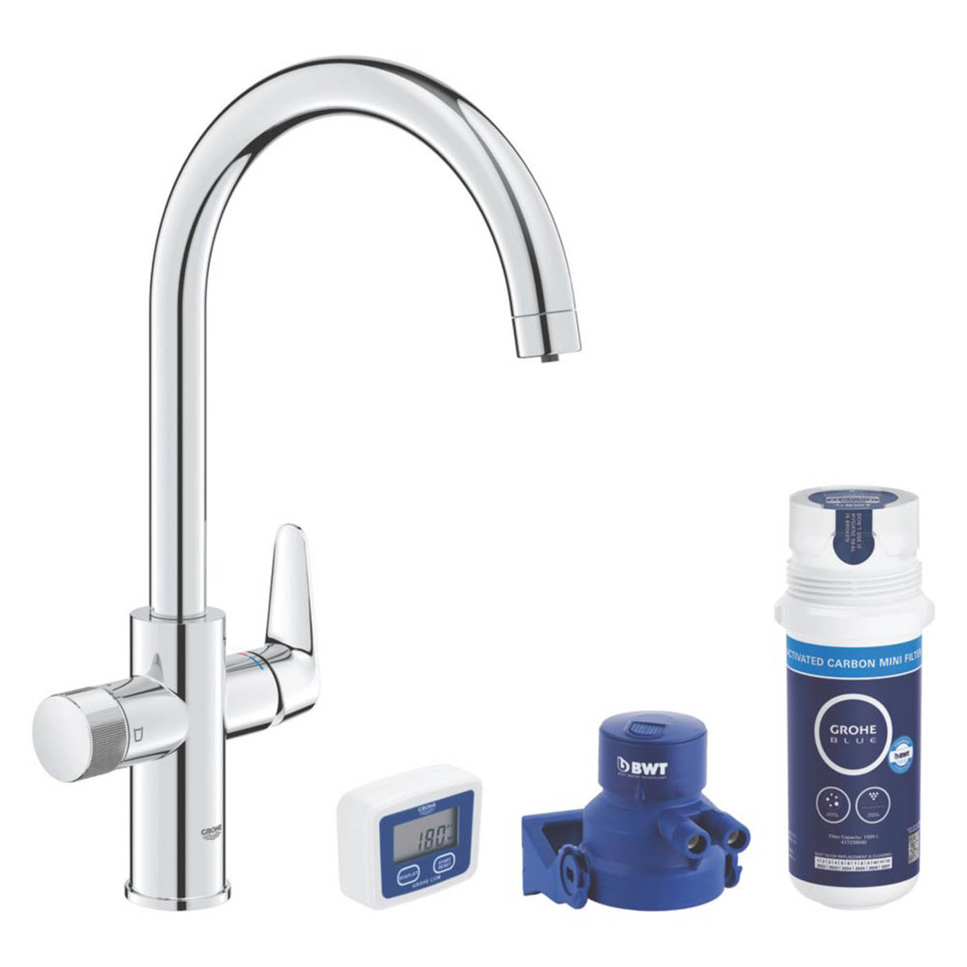 Grohe Kitchen Sink Tap Filtered 2-Way Blue Pure StartCurve Chrome Starter Set - Image 2