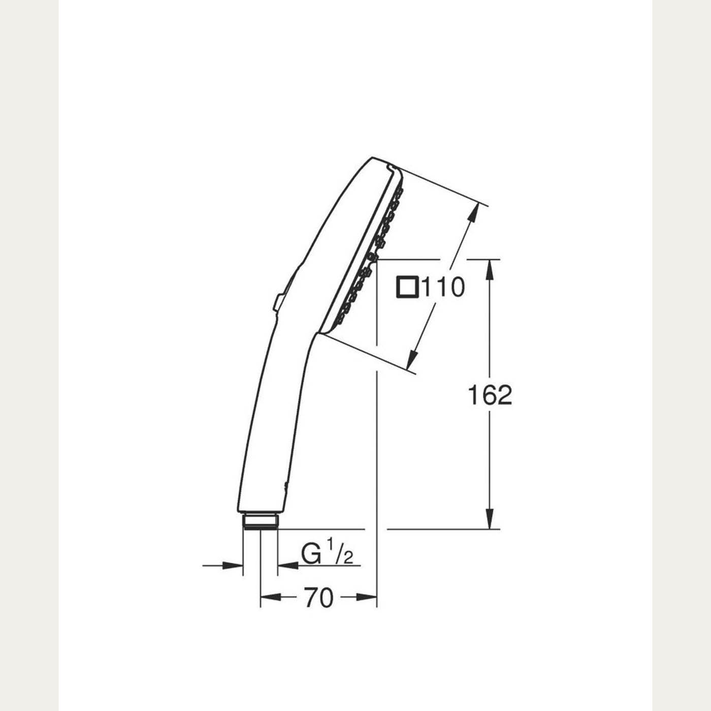 Grohe Hand Shower Square Chrome 2 Spray Patterns Contemporary 110mm x 215mm - Image 2
