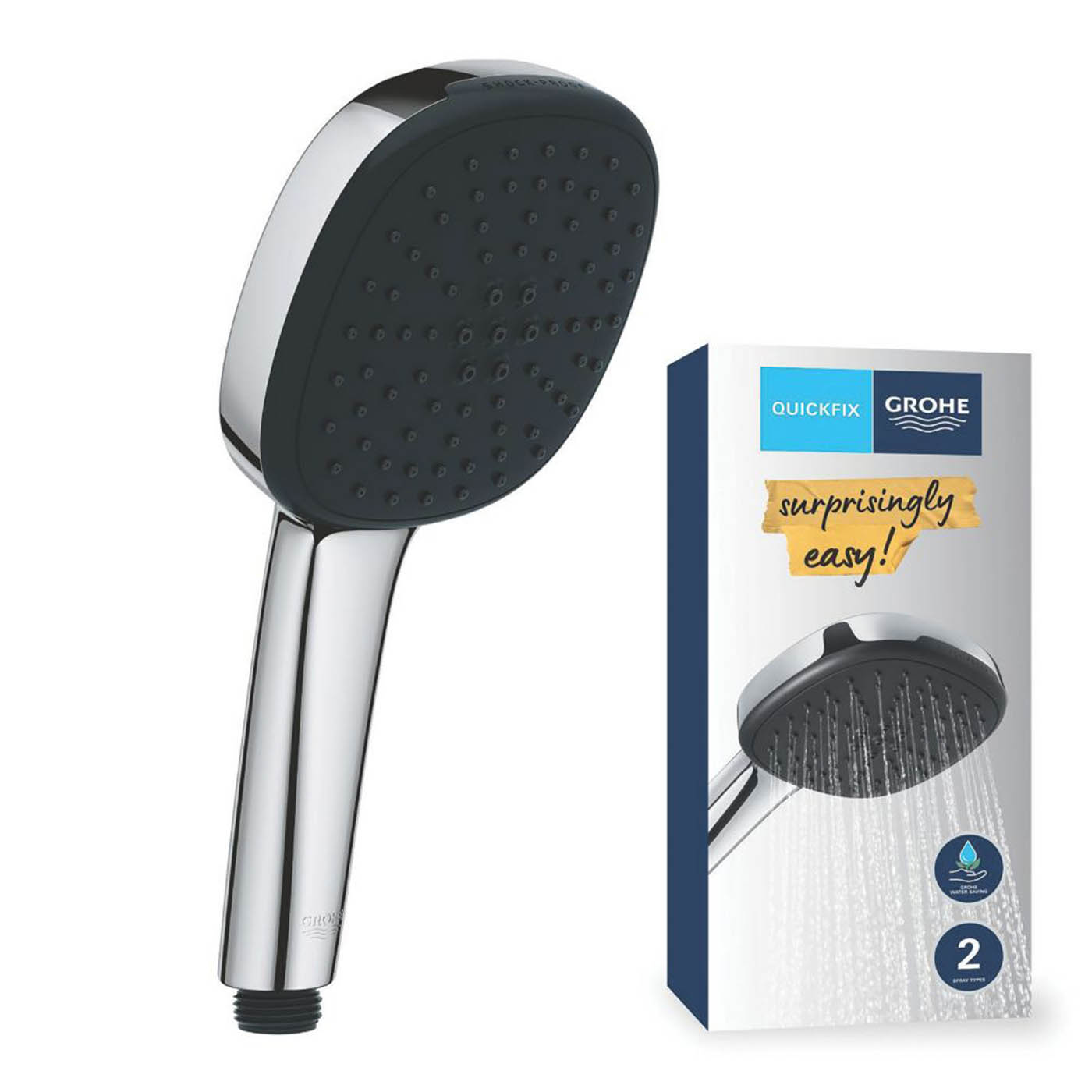 Grohe Hand Shower Square Chrome 2 Spray Patterns Contemporary 110mm x 215mm - Image 3