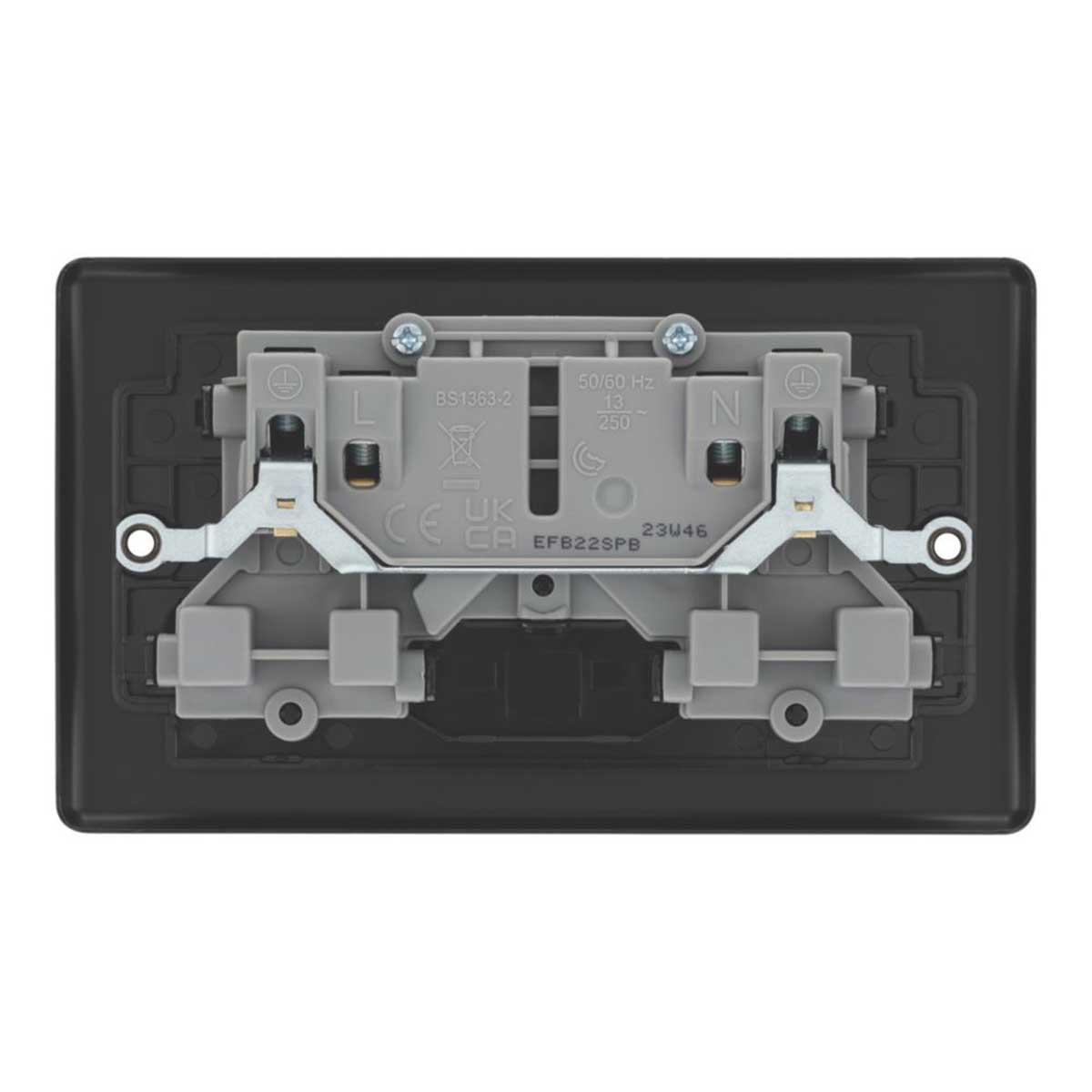 Switched Wall Socket 2-Gang Matt Black Double 13A SP With Black Inserts 5 Pack - Image 3