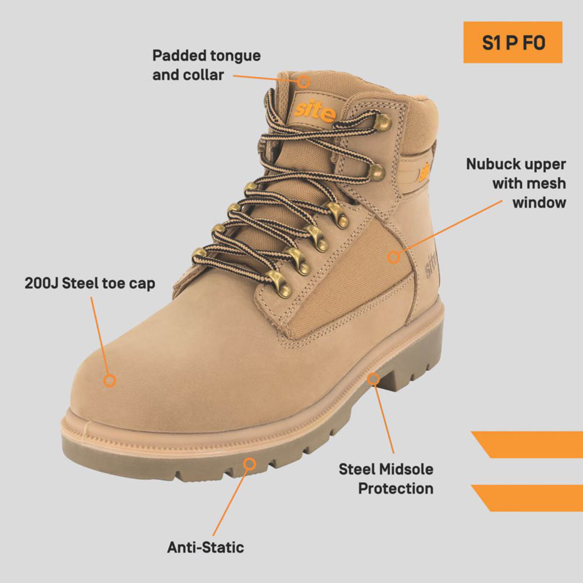 Site Safety Boots Mens Standard Fit Stone Leather Steel Toe Work Shoes Size 10 - Image 3