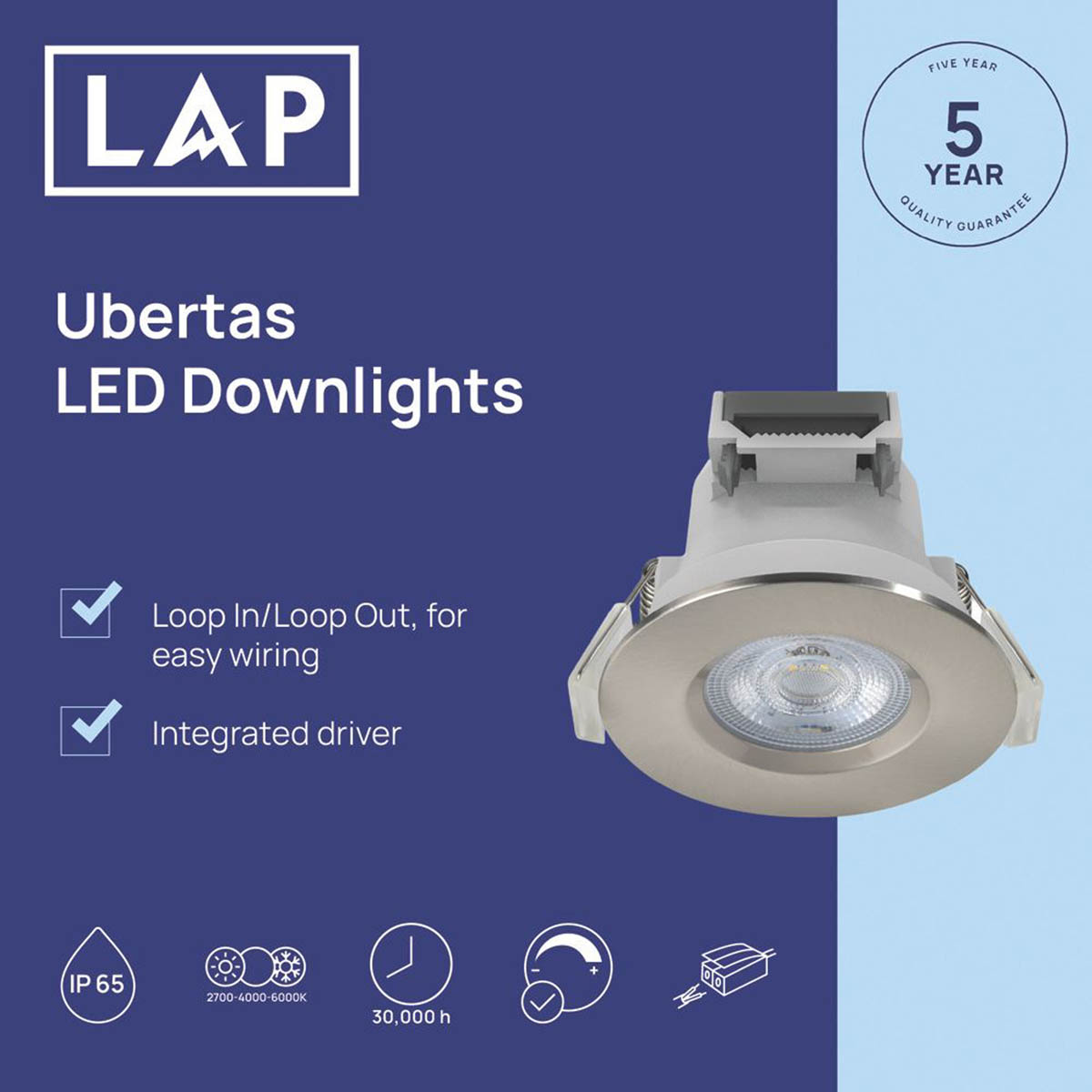 LAP Downlights LED Variable White Round Plastic Brushed Nickel Dimmable 10 Pack - Image 2