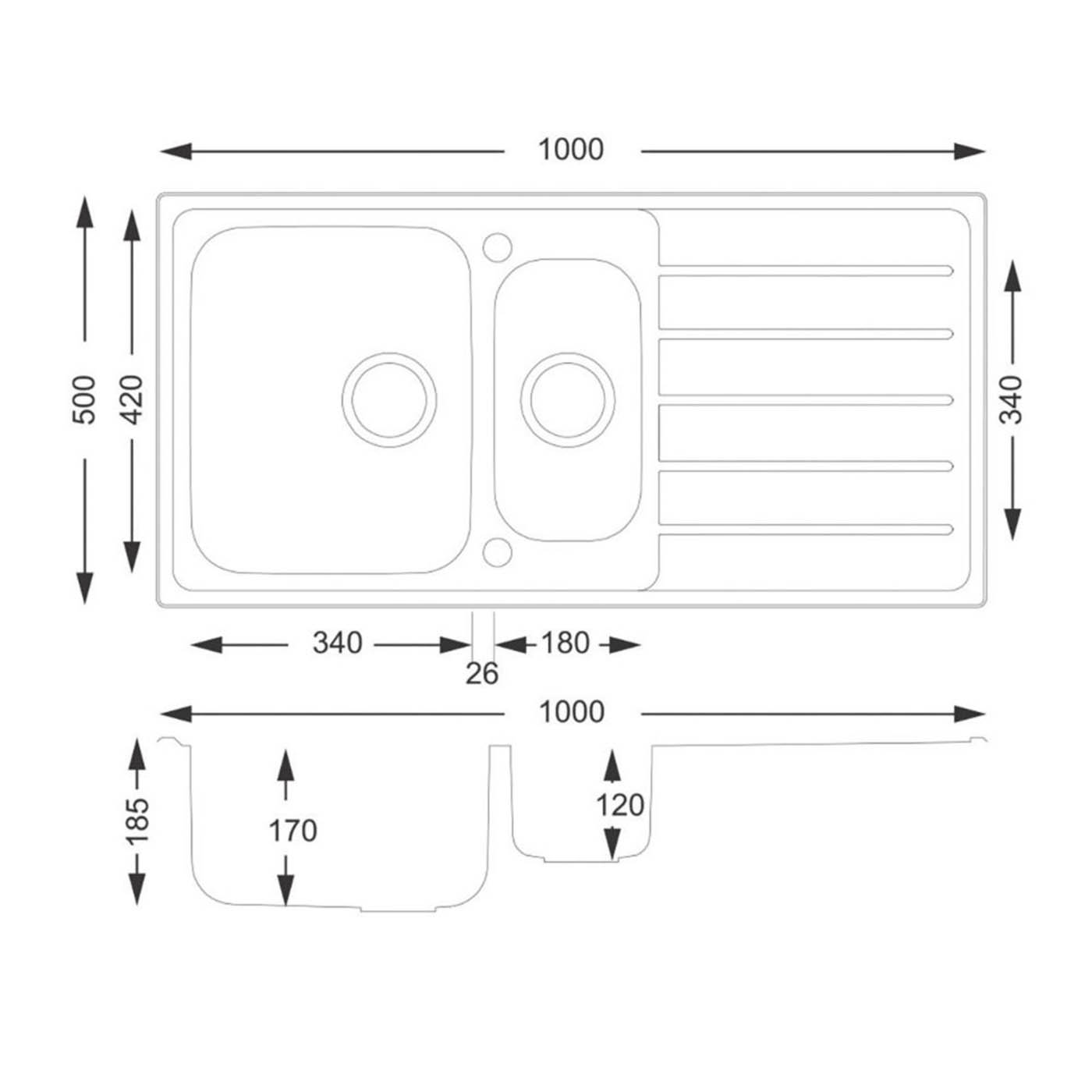 Carysil Kitchen Sink SD150 1.5 Bowl Stainless Steel Inset Satin 1001 x 417mm - Image 5