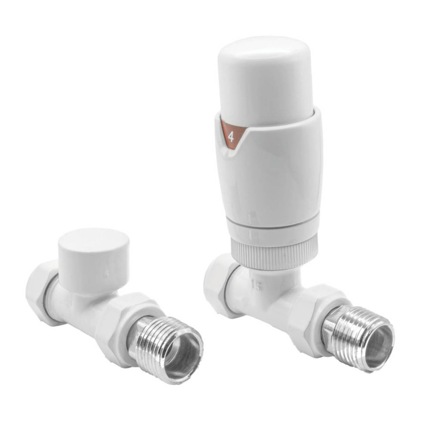 Reina Thermostatic Radiator Valve And Lockshield 15x15mm White Straight - Image 1