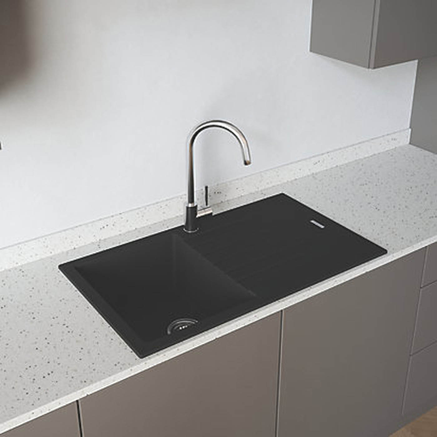 Carysil Kitchen Sink Midnight Black Granite Composite 1 Bowl Reversible Waste - Image 5