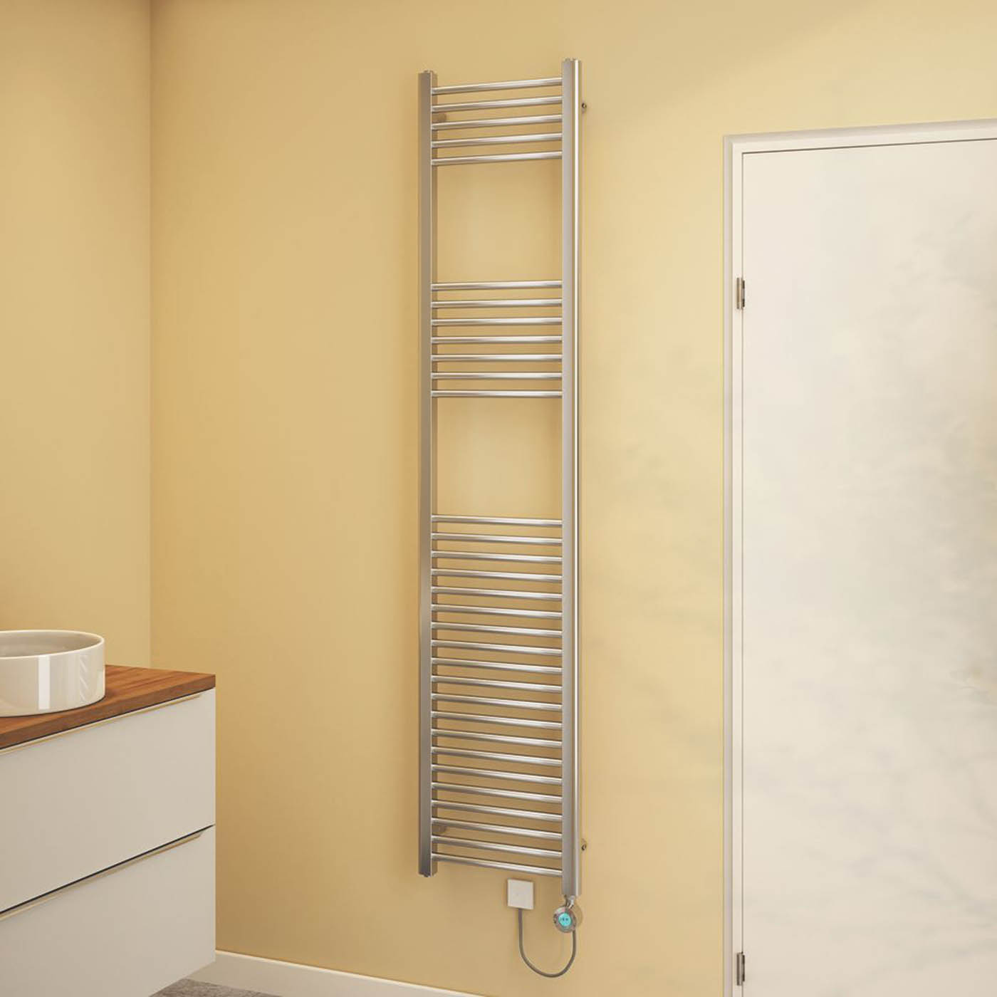 Flomasta Electric Towel Rail Radiator Chrome Flat Bathroom Warmer 180x40cm - Image 2