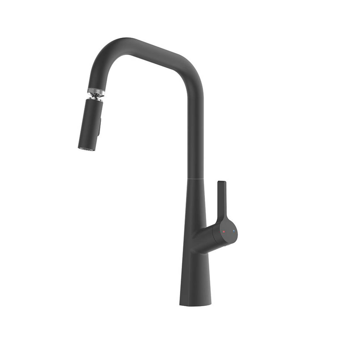 Swirl Kitchen Sink Tap Mixer Single Lever Matt Black Pull-Out Spout Brass Modern - Image 1