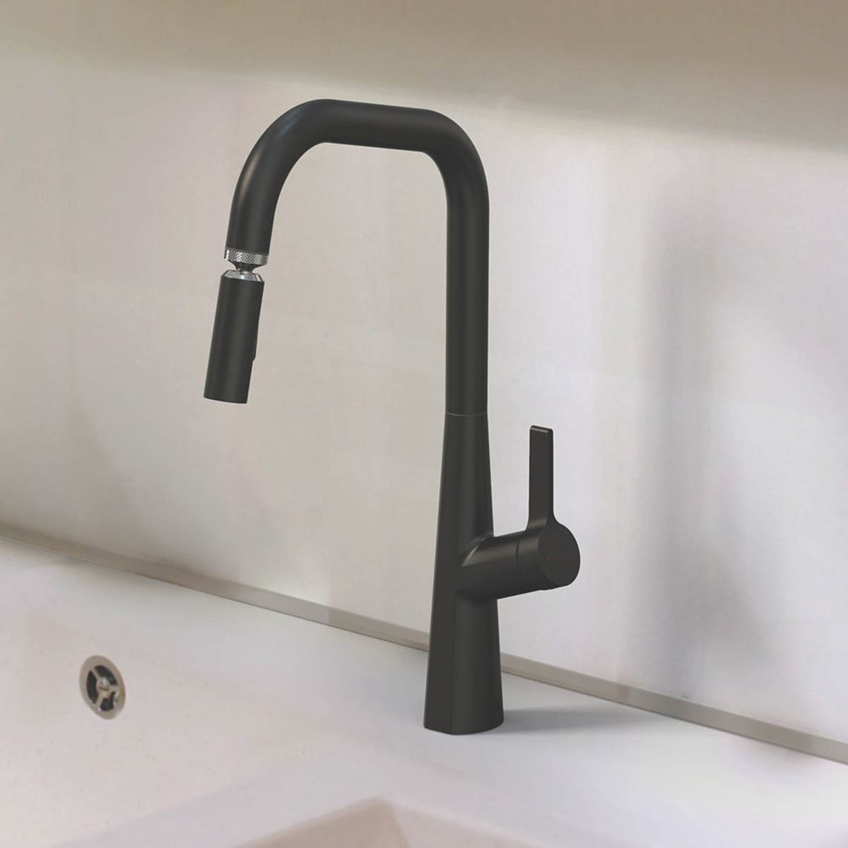 Swirl Kitchen Sink Tap Mixer Single Lever Matt Black Pull-Out Spout Brass Modern - Image 2