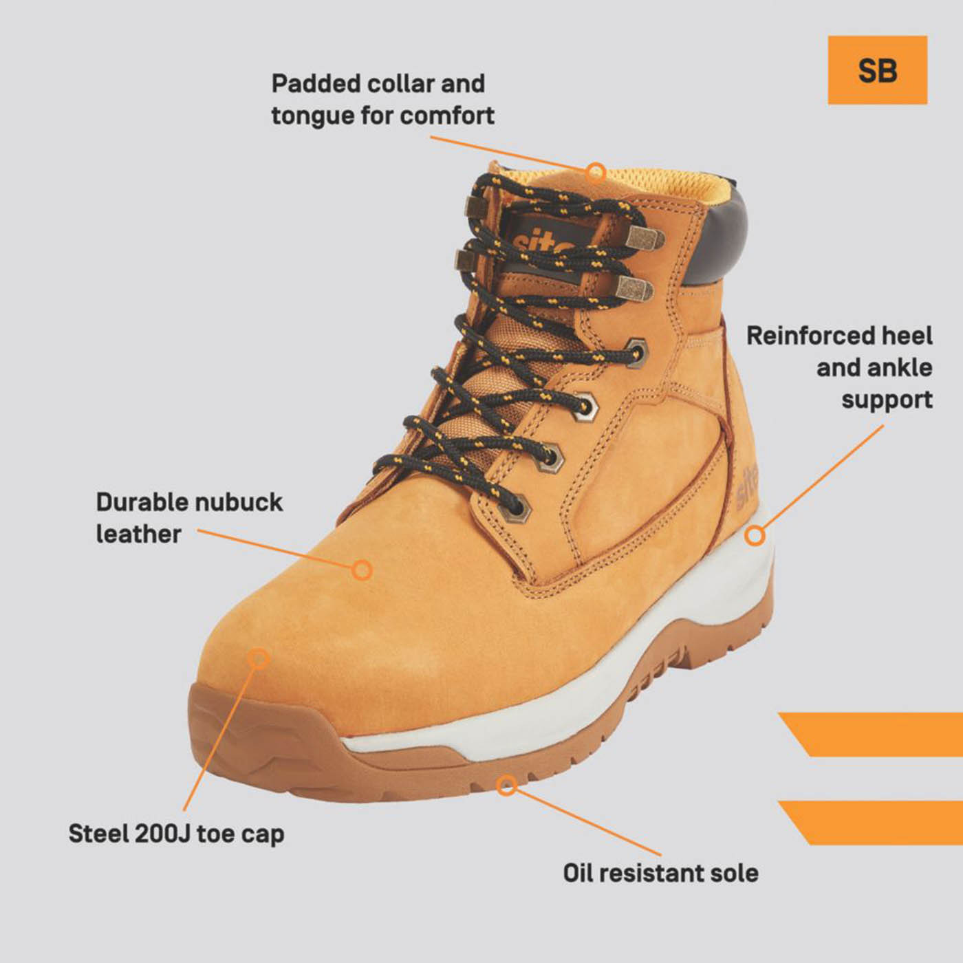 Site Safety Boots Mens Standard Fit Brown Leather Work Shoes Steel Toe Size 5 - Image 2
