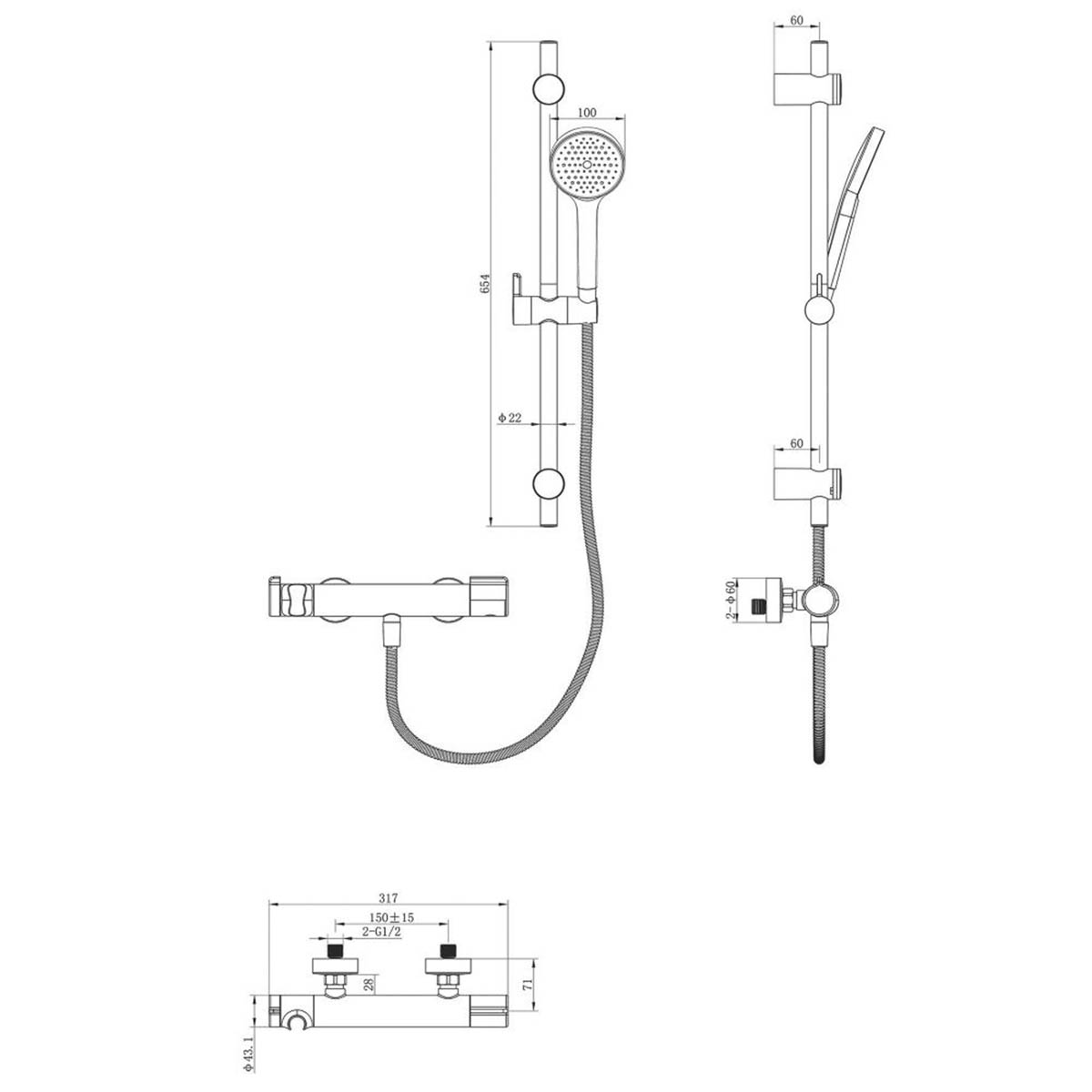 Swirl Thermostatic Mixer Shower Kit Exposed Chrome Single Spray Pattern Modern - Image 4